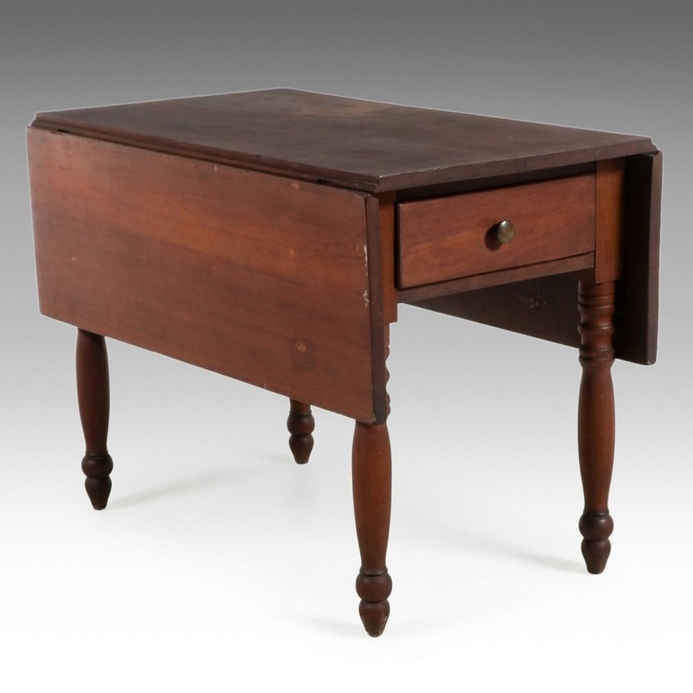 American Country Sheraton Cherry Drop-Leaf Work Table, 19th Century
