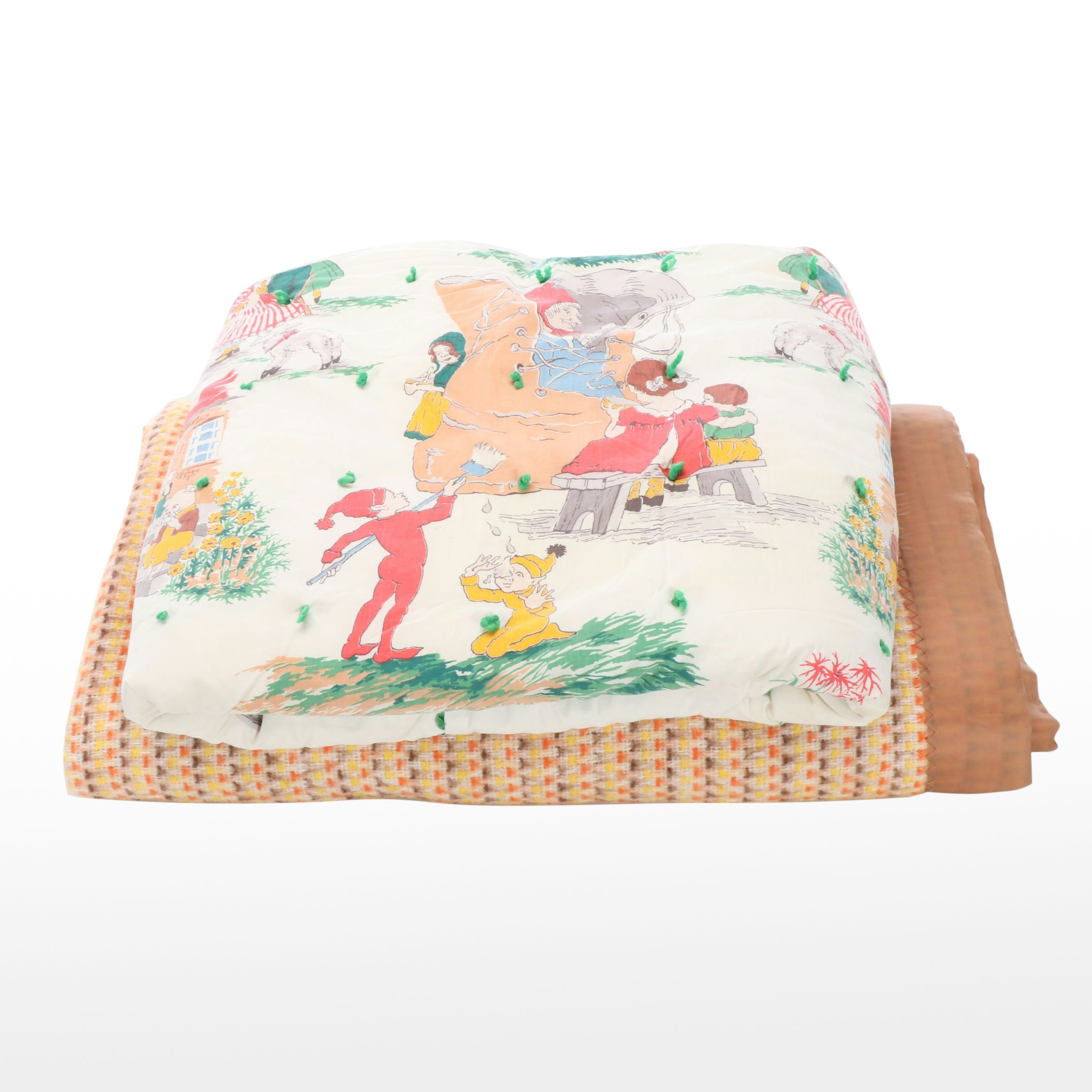 Vintage Nursery Rhyme Coverlet with Wool Blend Accent Blanket