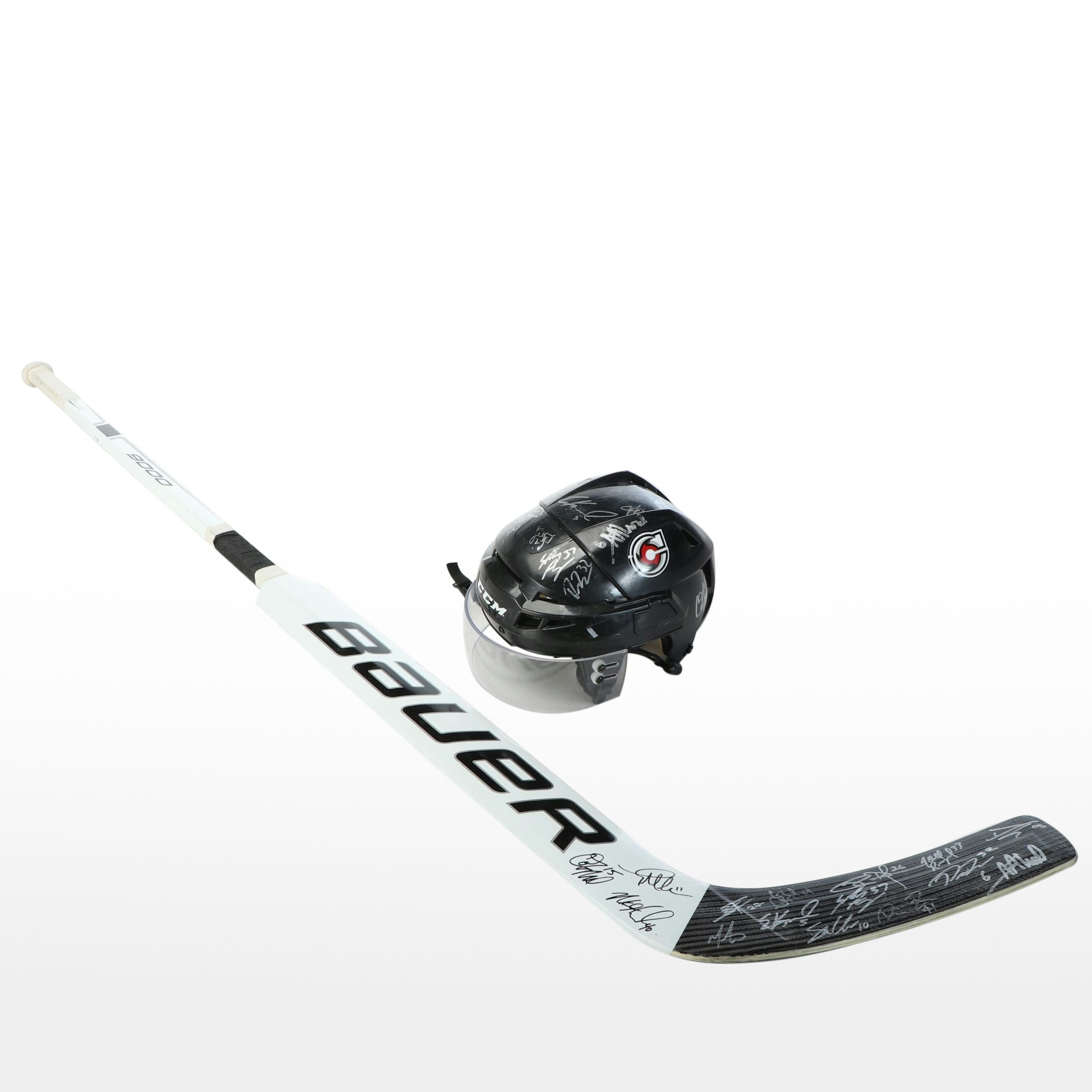 Team-Signed Cincinnati Cyclones Hockey Stick and Helmet, ECHL