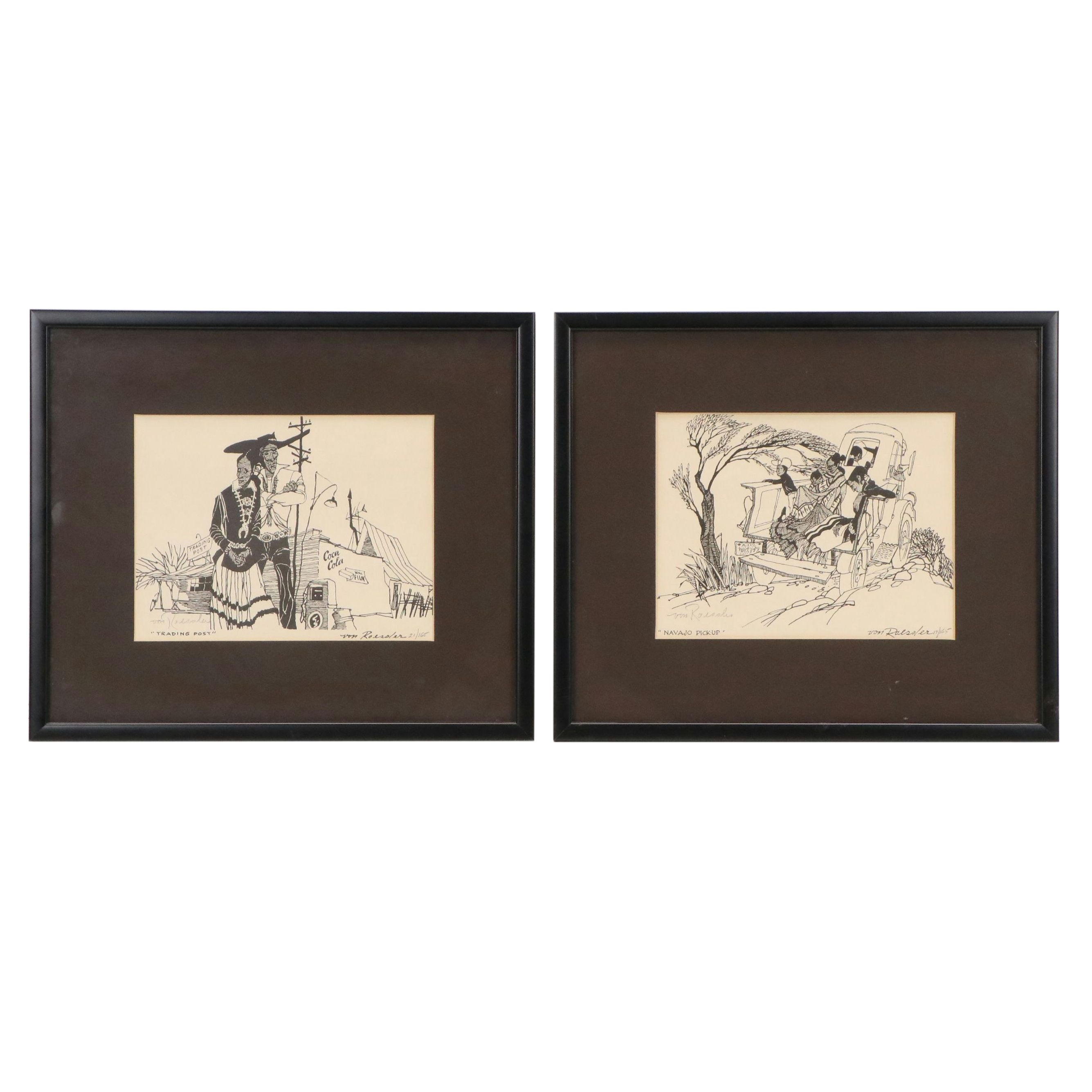 Henry von Roessler Offset Lithographs "Trading Post" & "Navajo Pick-Up," 20th C.