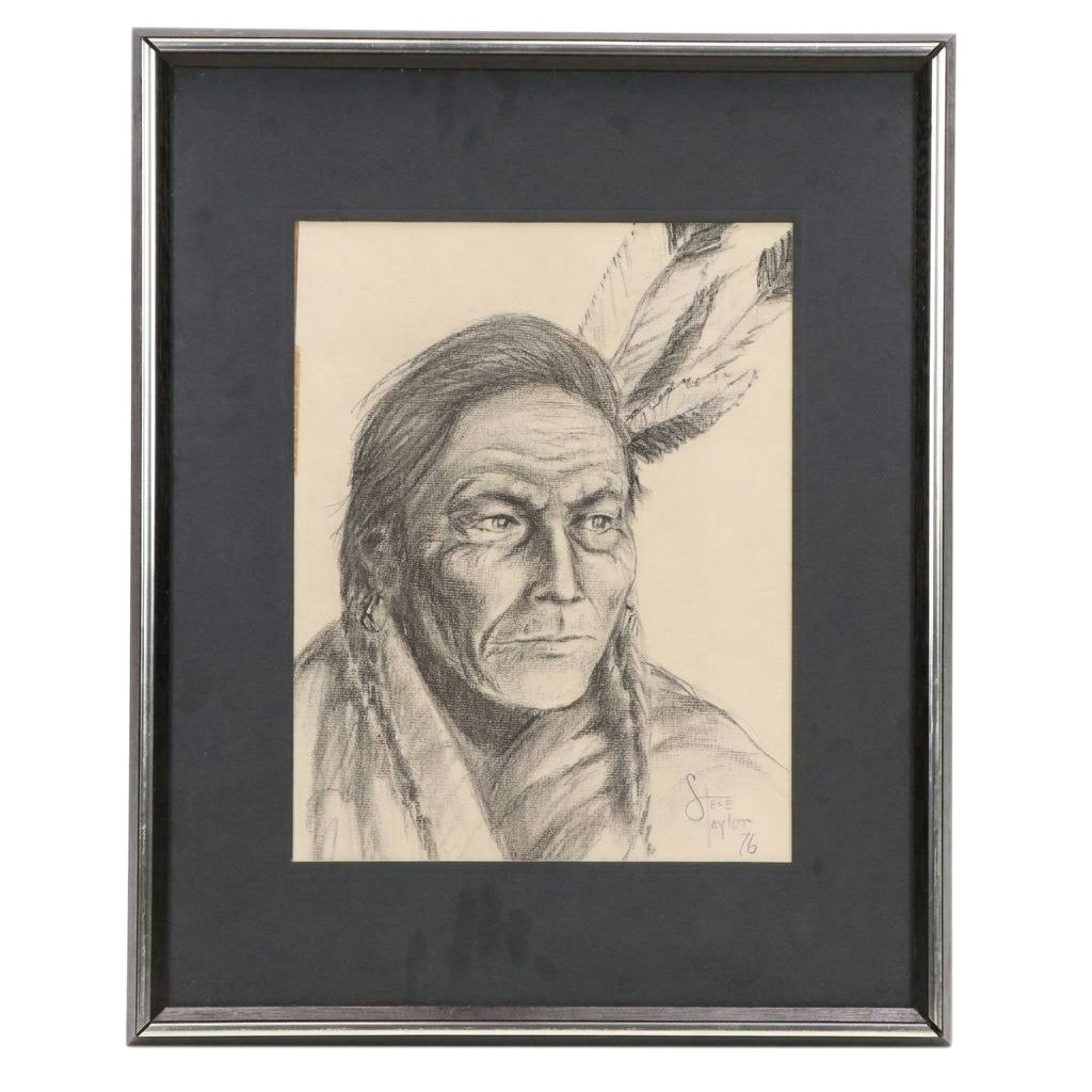 Steve Taylor Charcoal Drawing "Holding Eagle: Cultural Group Gros Ventre," 1976