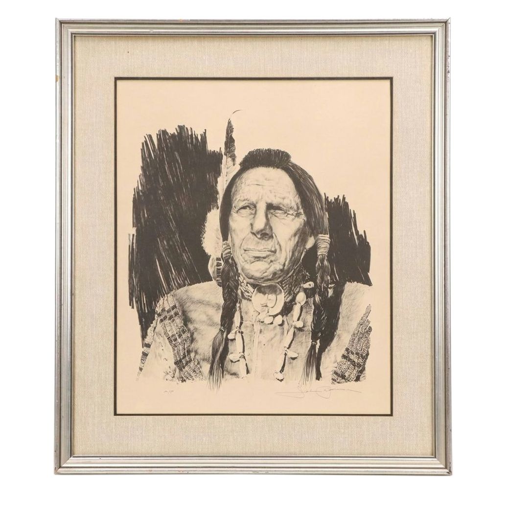 John Bruce Lithograph on Paper "Iron Eyes Cody," 1979
