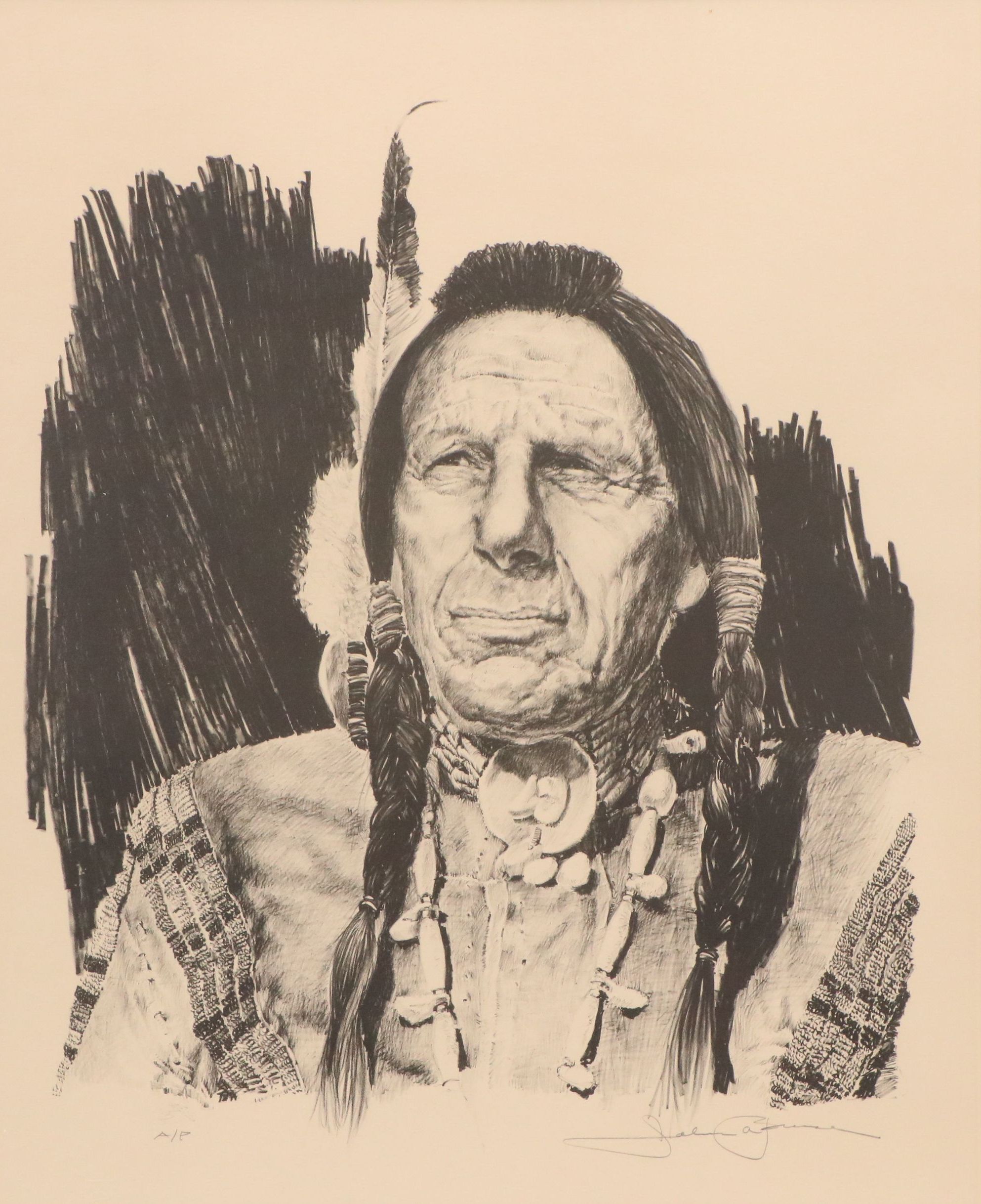 John Bruce Lithograph on Paper "Iron Eyes Cody," 1979