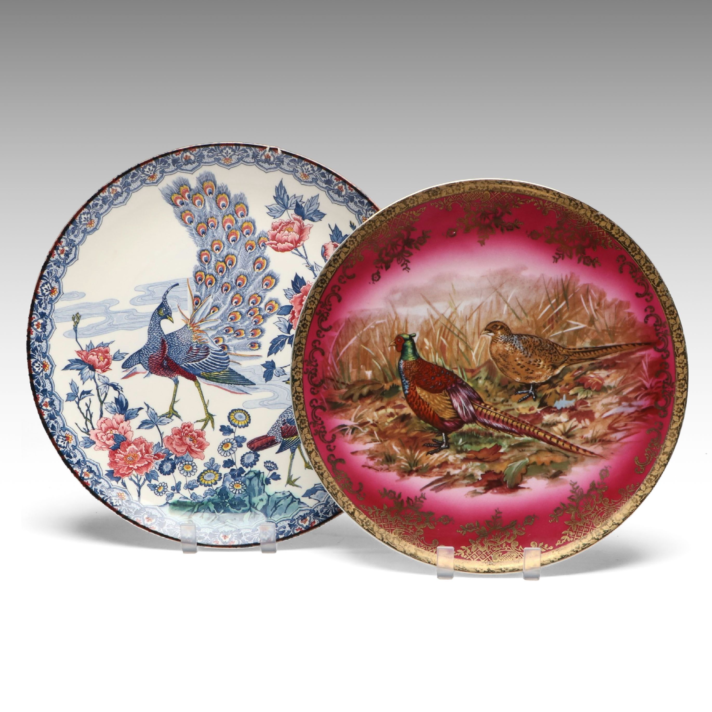 STW Bavaria Porcelain Game Bird Wall Plate with Japanese Peacock Plate