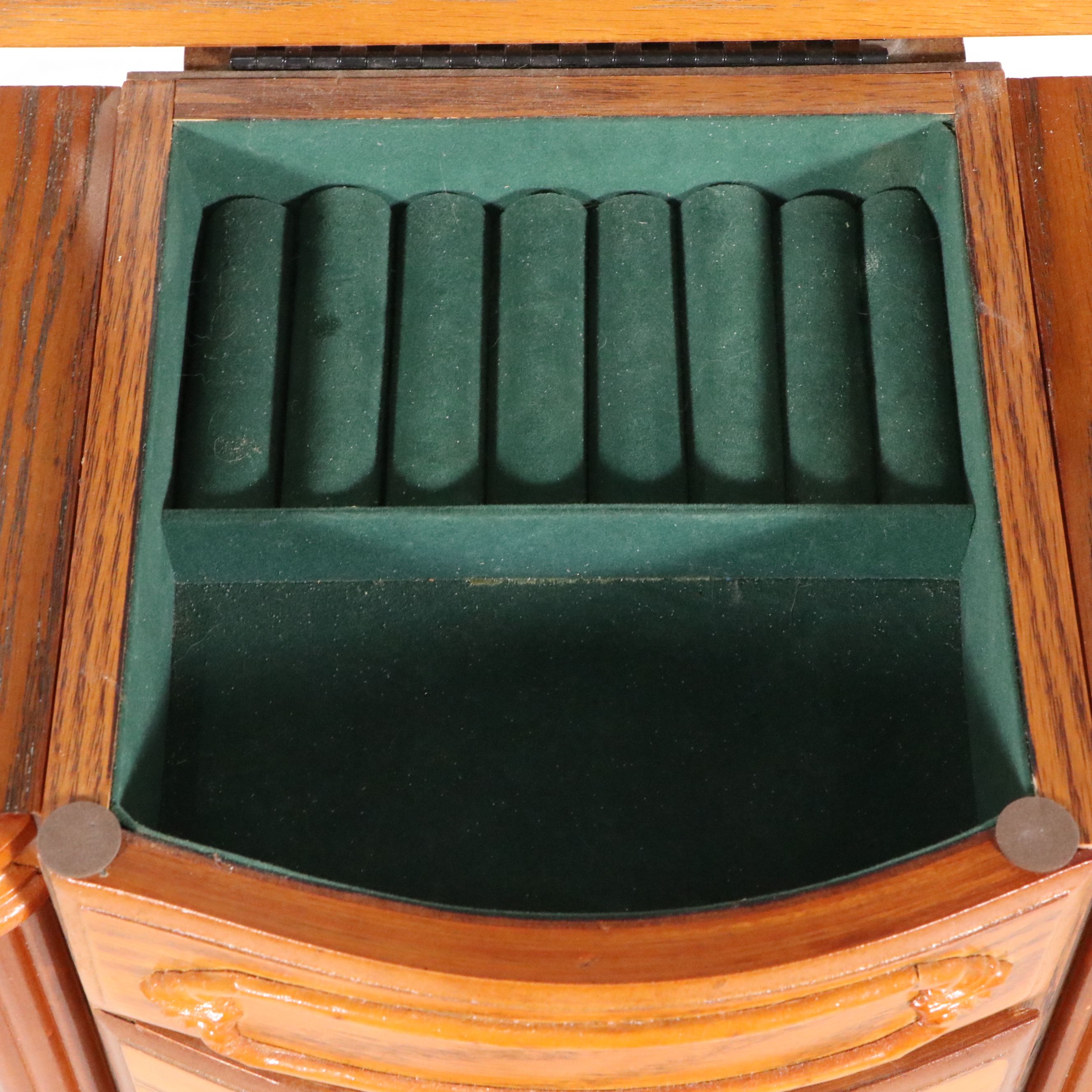 Queen Anne Style Oak Veneer Standing Jewelry Armoire, Late 20th Century