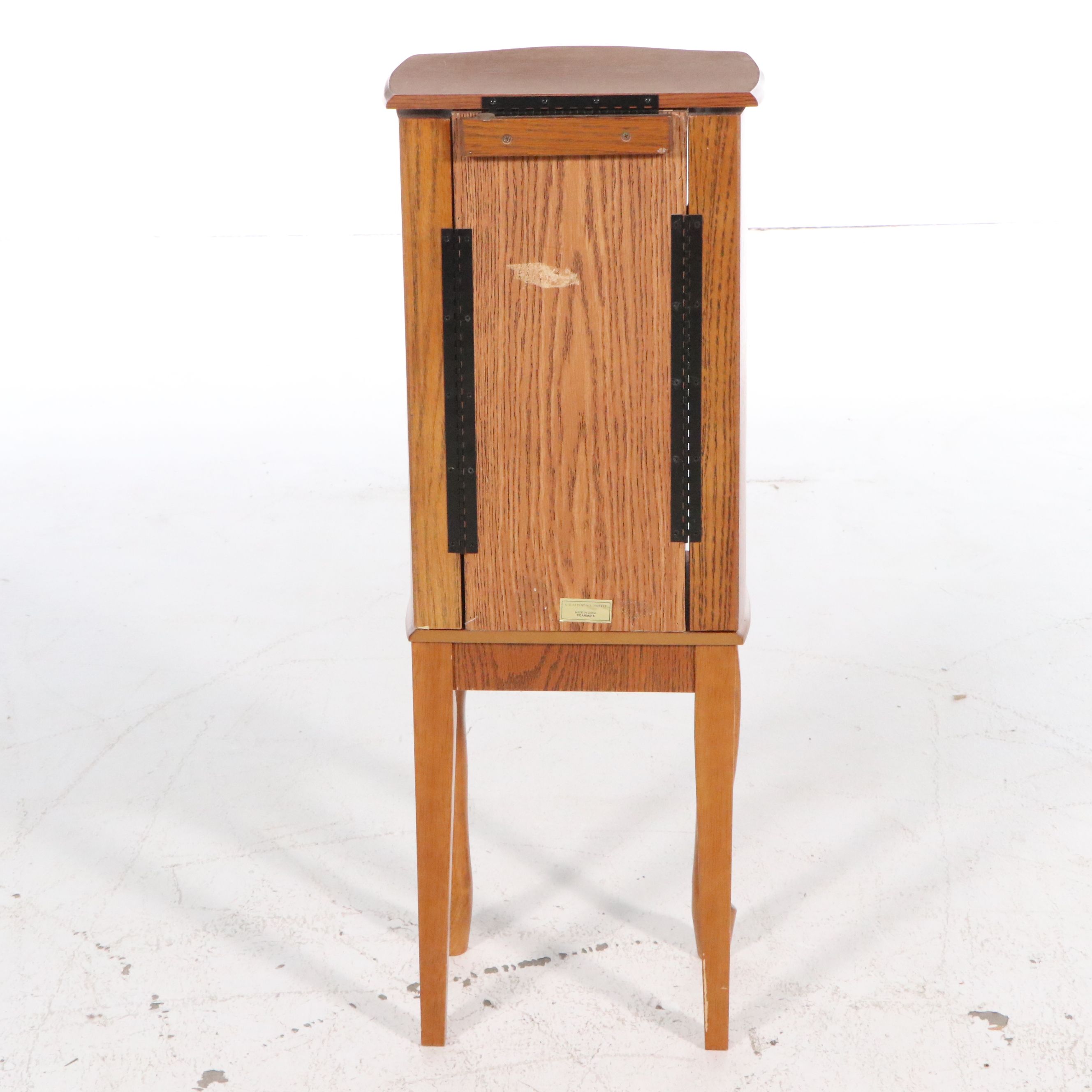 Queen Anne Style Oak Veneer Standing Jewelry Armoire, Late 20th Century
