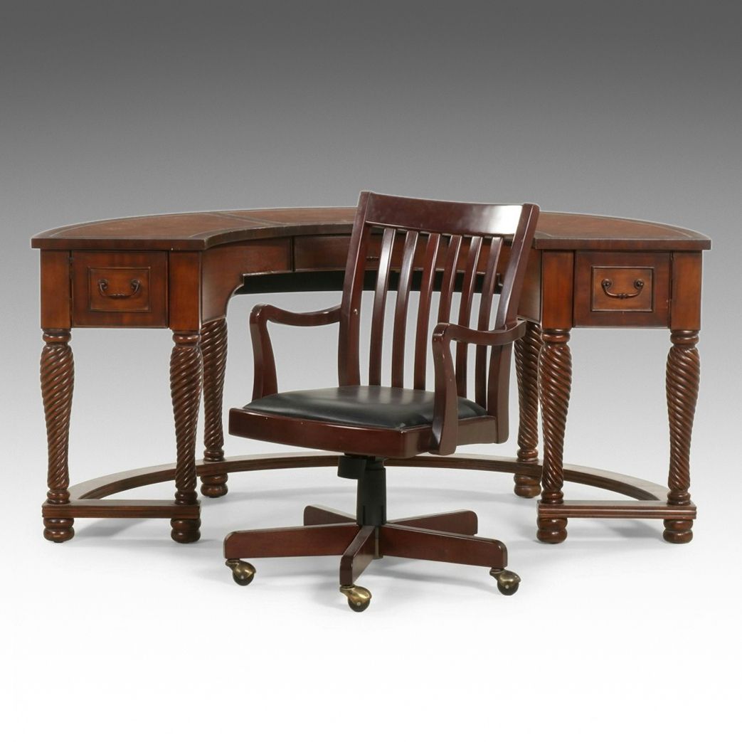 Sheraton Style Mahogany Curved Desk with Leather Inserts and Twist Legs