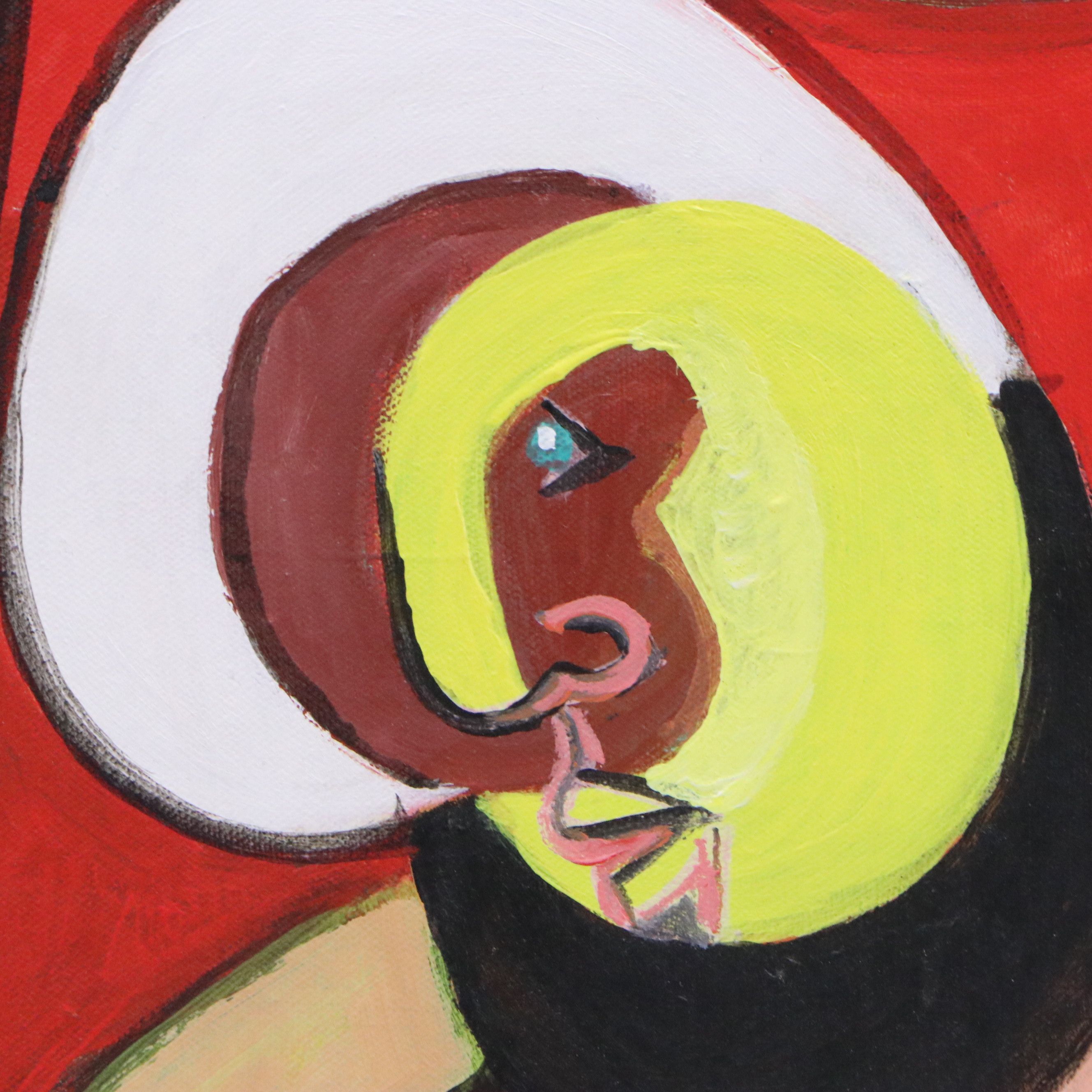 H. Zykofsky Cubist Style Acrylic Painting, 1982