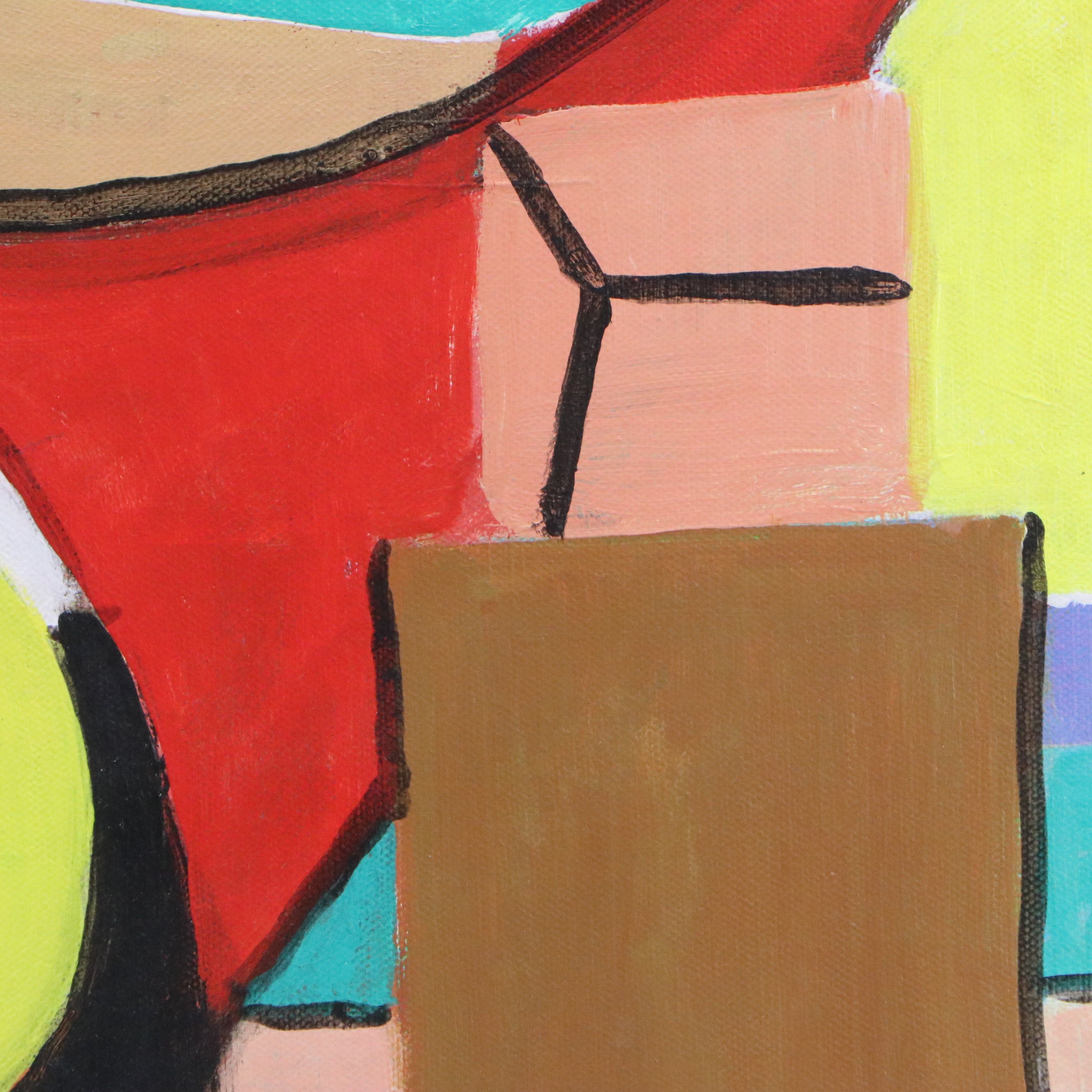H. Zykofsky Cubist Style Acrylic Painting, 1982