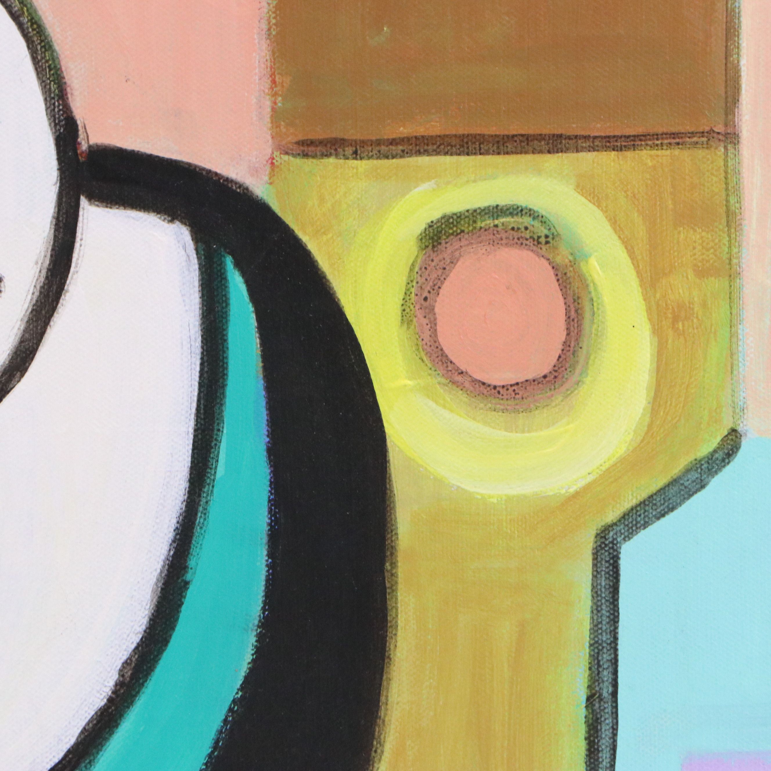 H. Zykofsky Cubist Style Acrylic Painting, 1982