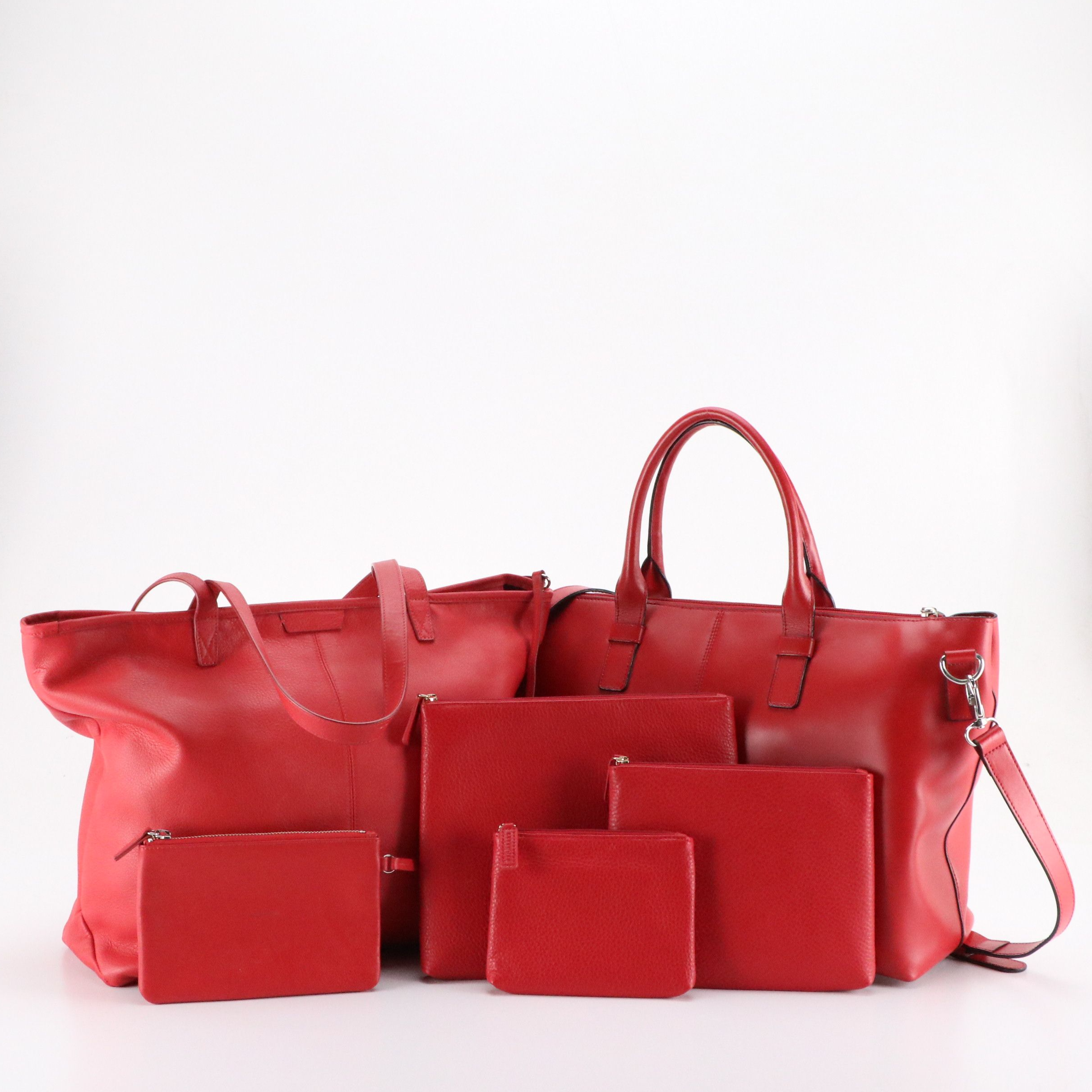 Lodis and Leatherology Red Leather Zippered Tote Bags with Levenger Zip Pouches