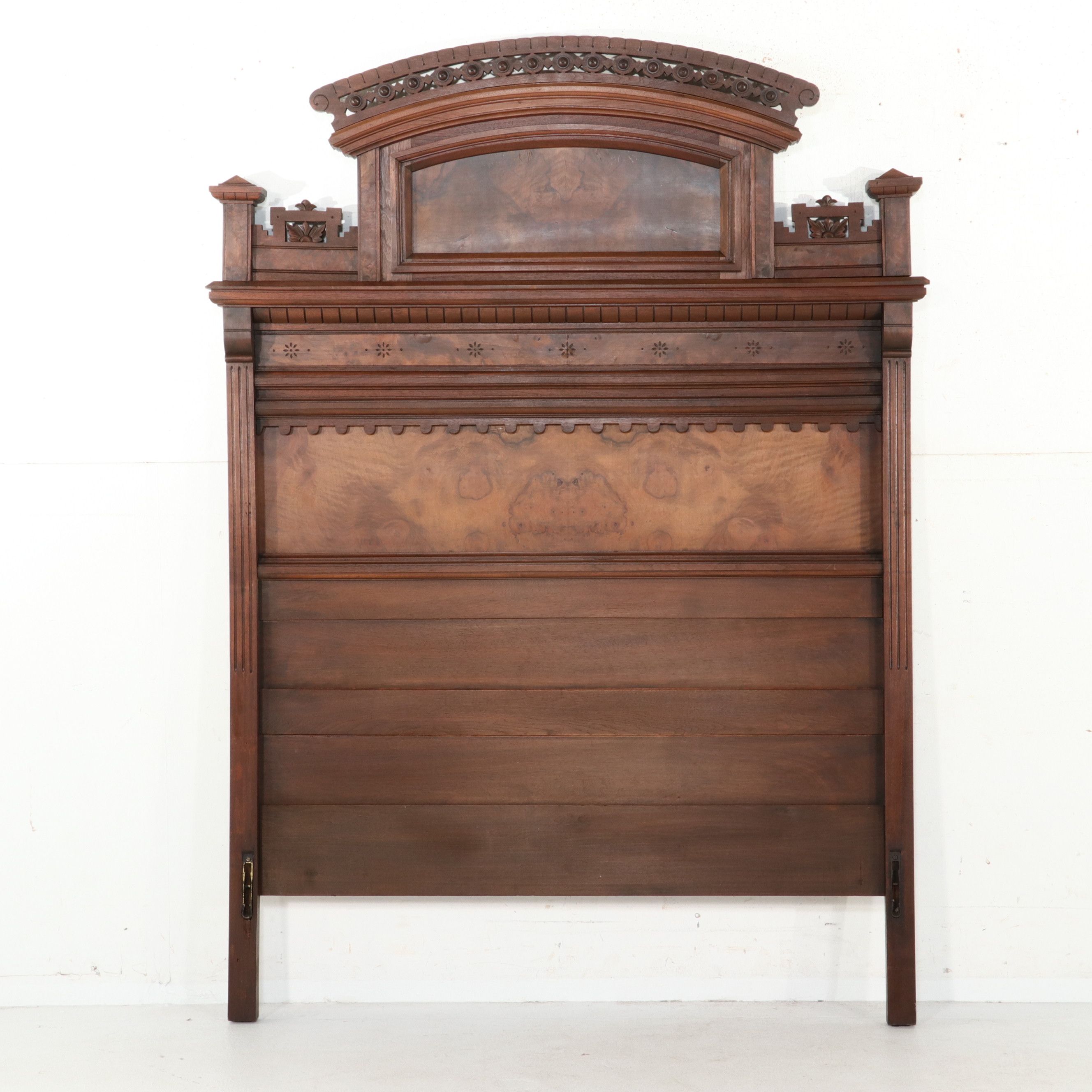 Victorian Eastlake Movement Walnut and Burl Walnut Bedstead, Late 19th Century
