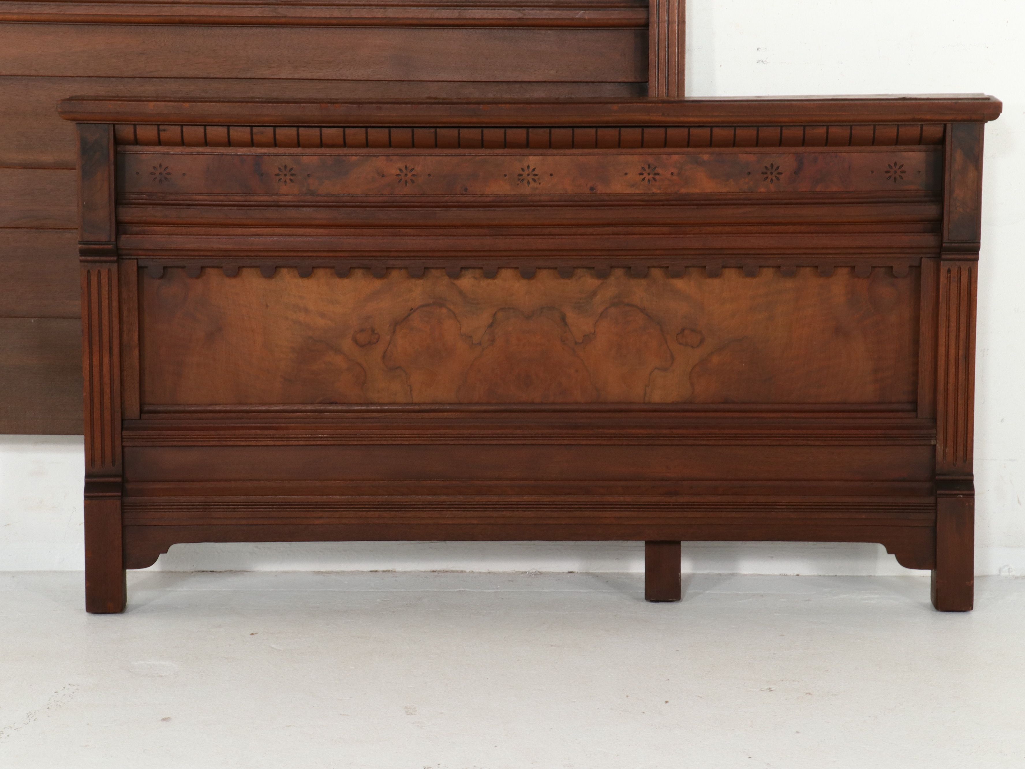 Victorian Eastlake Movement Walnut and Burl Walnut Bedstead, Late 19th Century