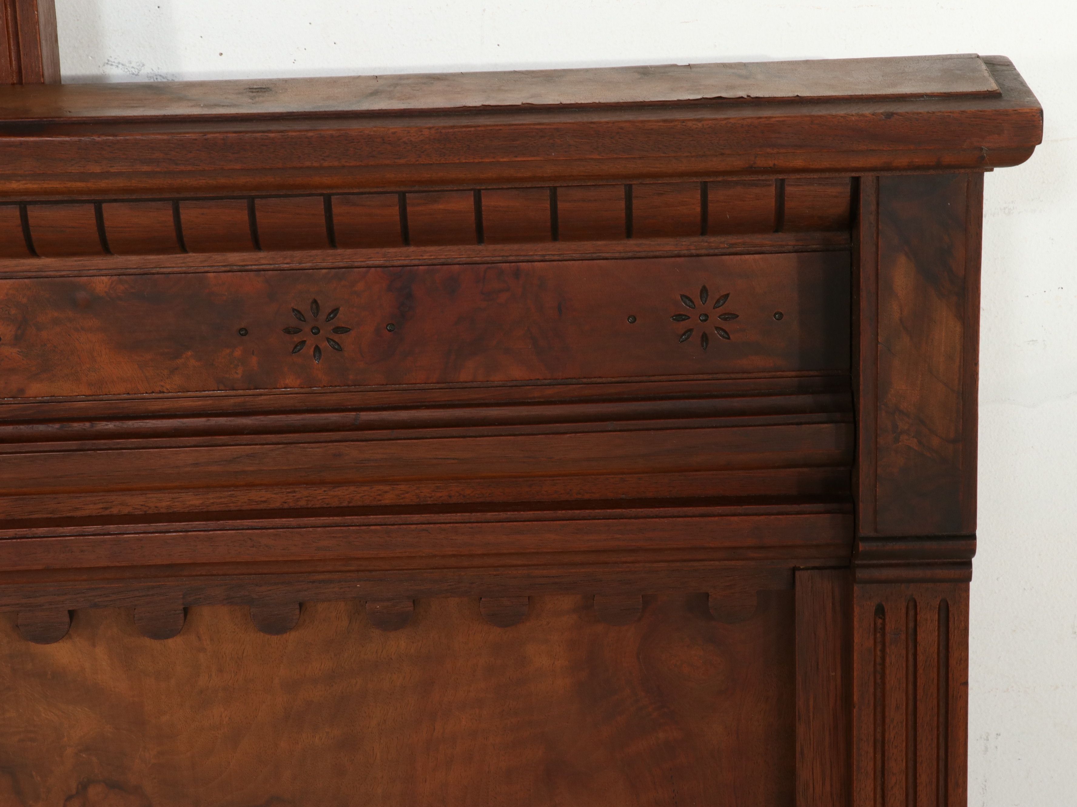 Victorian Eastlake Movement Walnut and Burl Walnut Bedstead, Late 19th Century