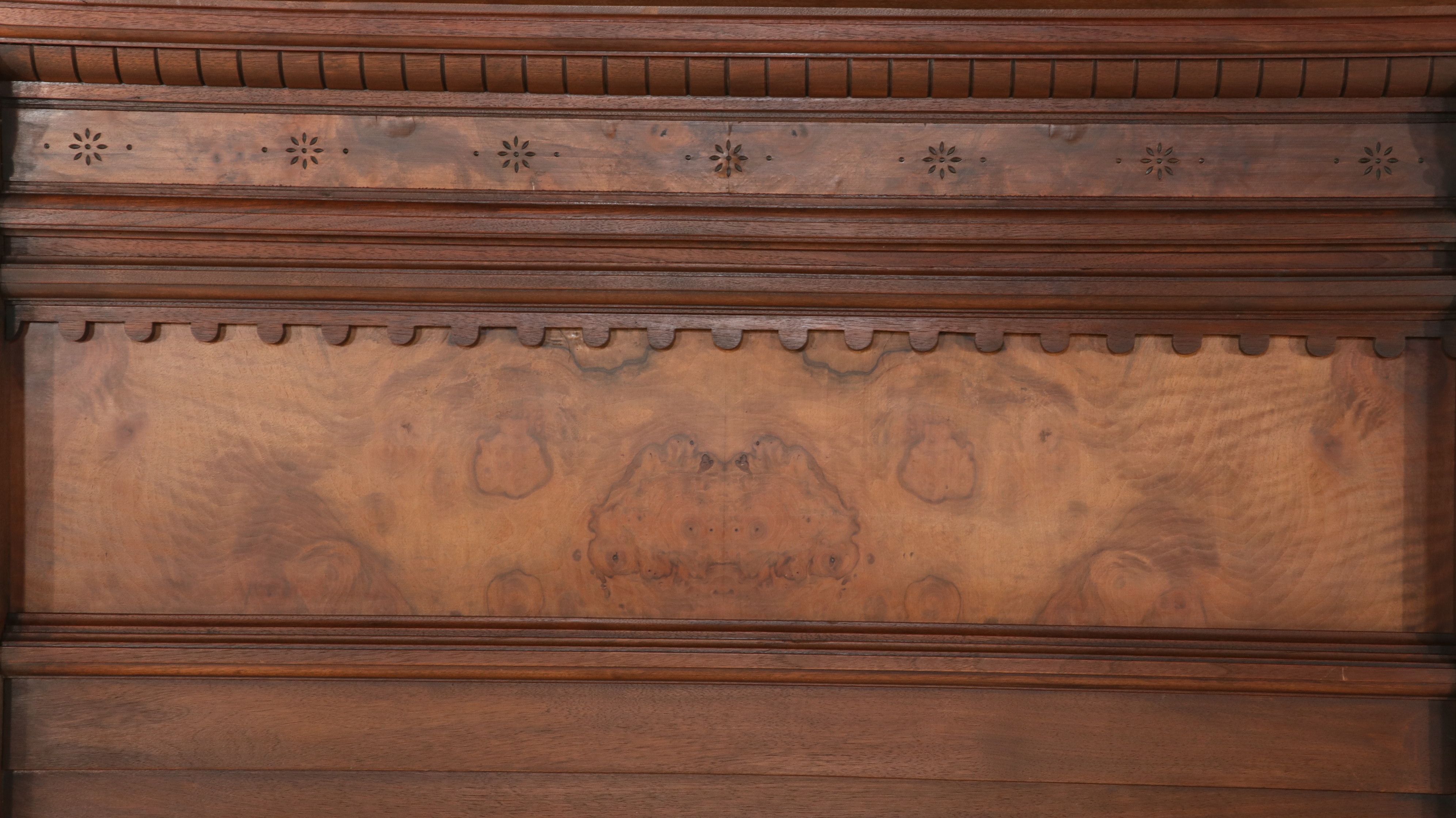 Victorian Eastlake Movement Walnut and Burl Walnut Bedstead, Late 19th Century