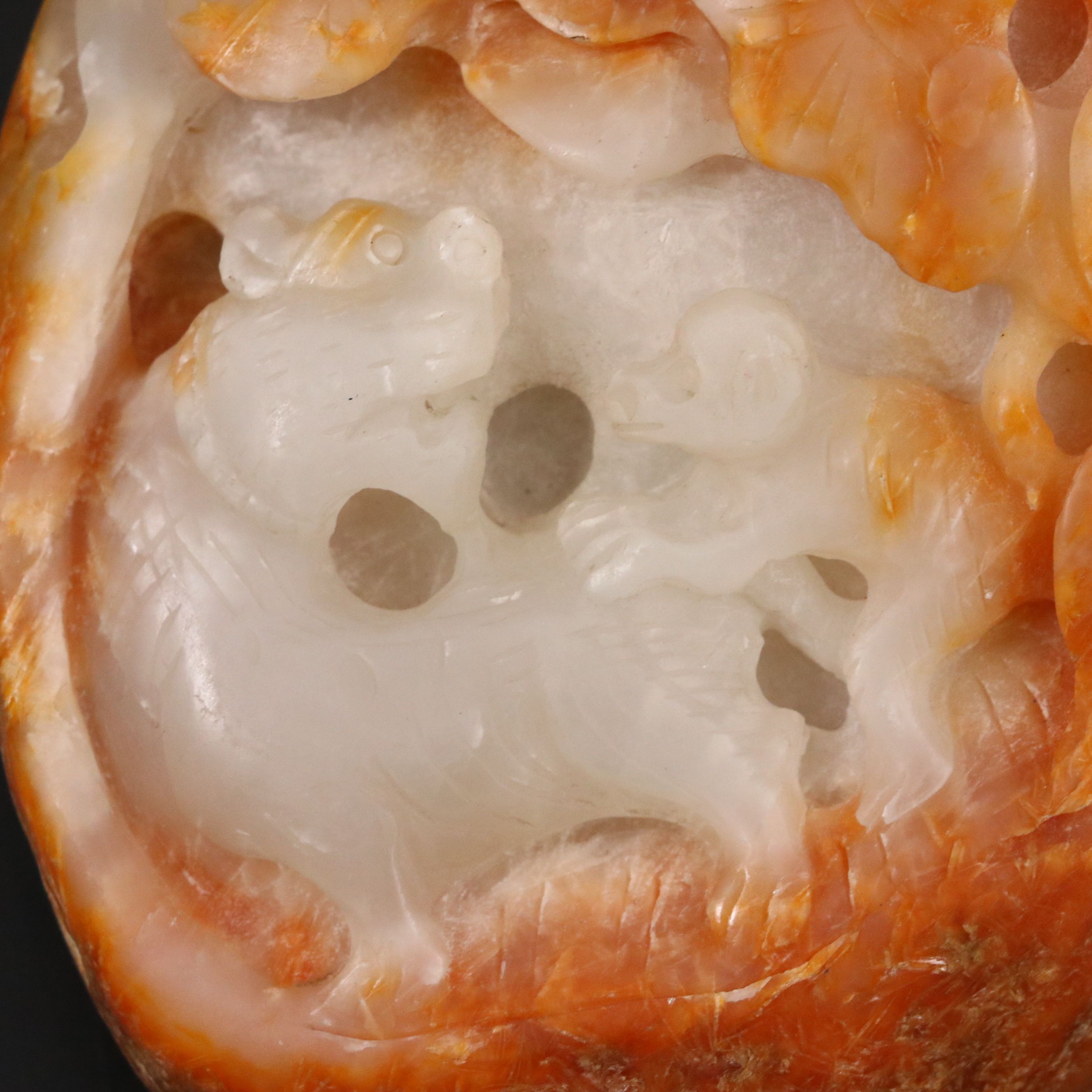 Chinese Carved Jadeite Tableau with Scene of Quilin and Monkey