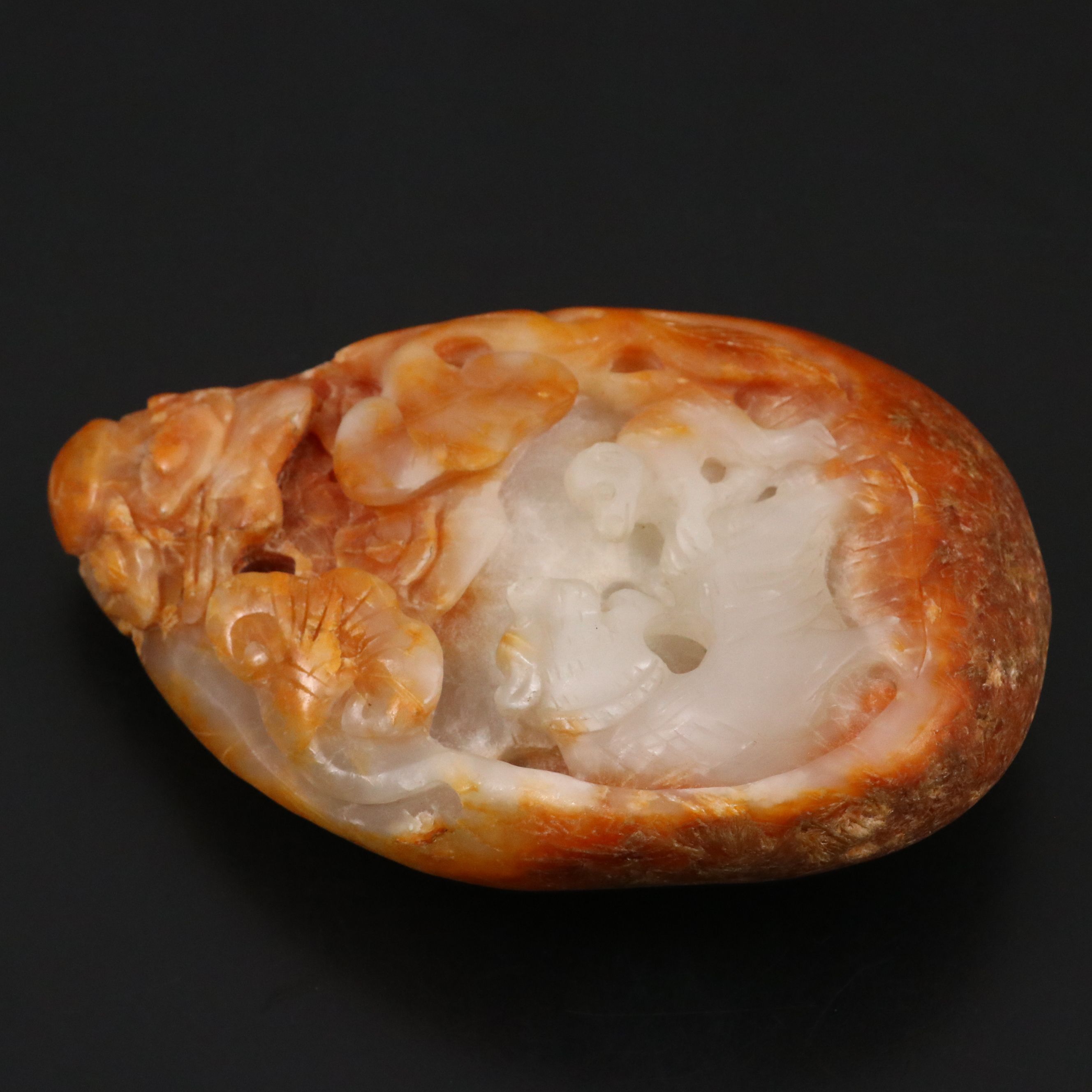 Chinese Carved Jadeite Tableau with Scene of Quilin and Monkey