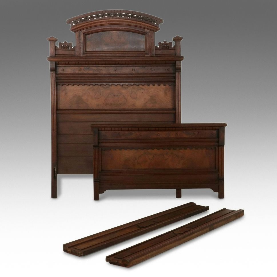 Victorian Eastlake Movement Walnut and Burl Walnut Bedstead, Late 19th Century