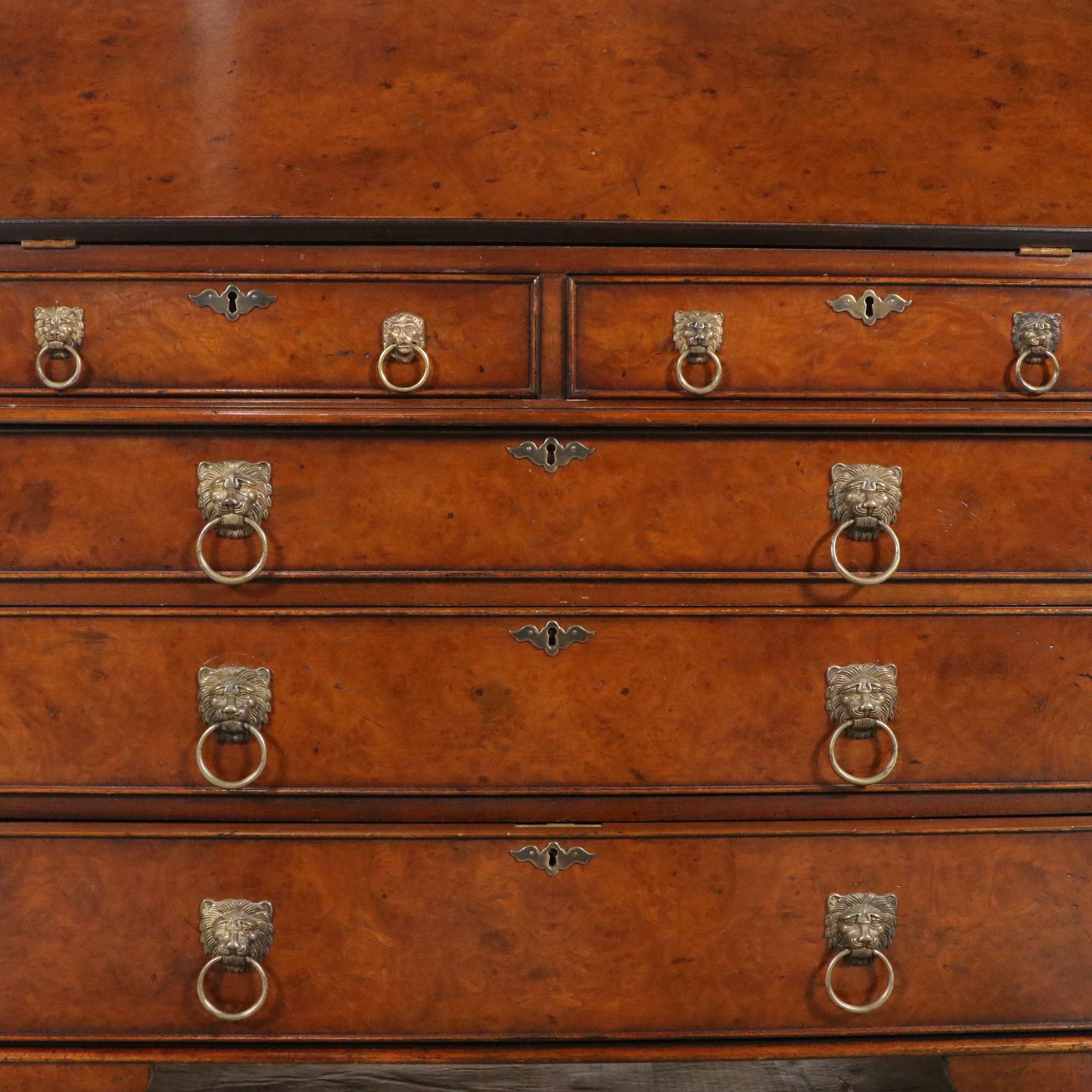Southampton William and Mary Style Burlwood Secretary Desk