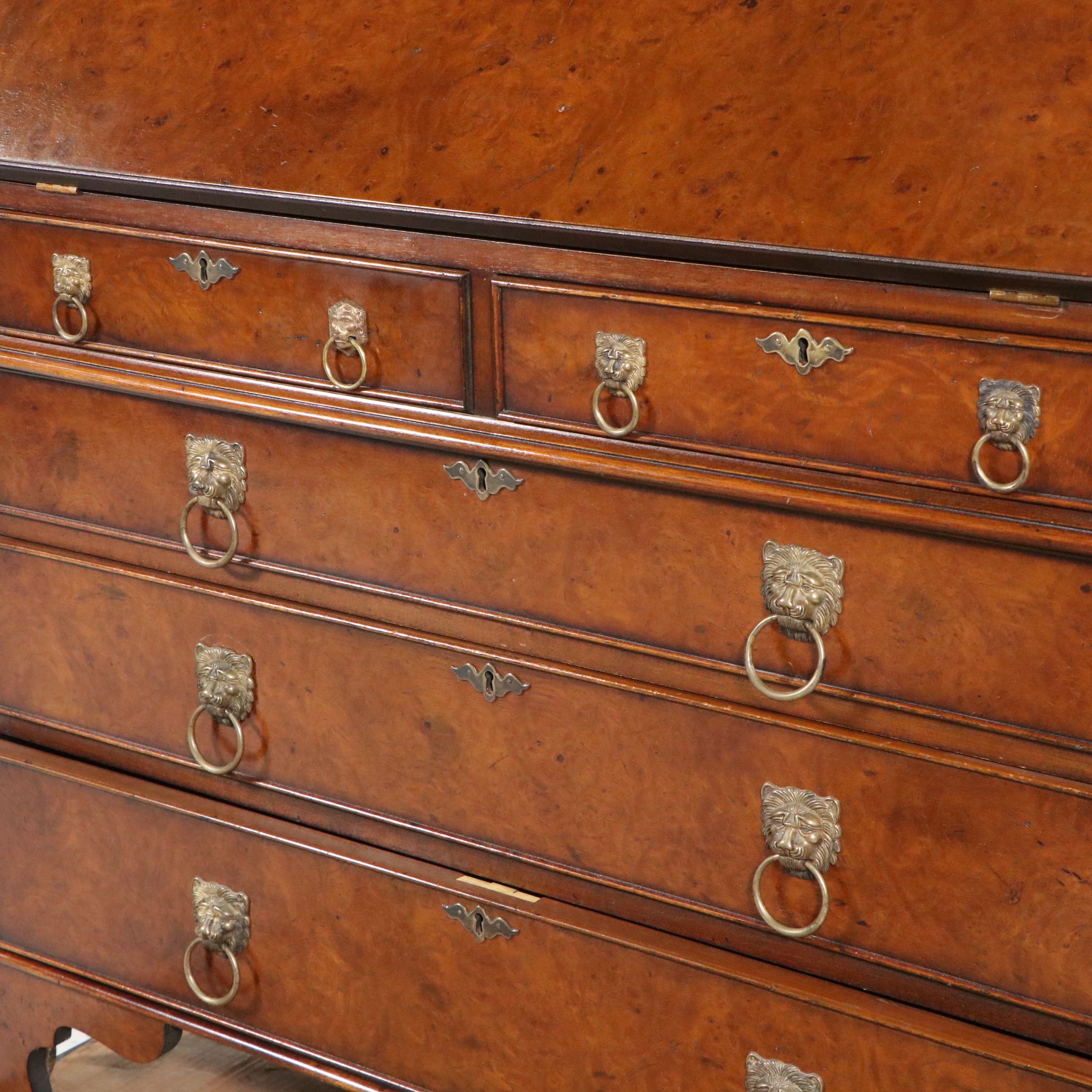 Southampton William and Mary Style Burlwood Secretary Desk