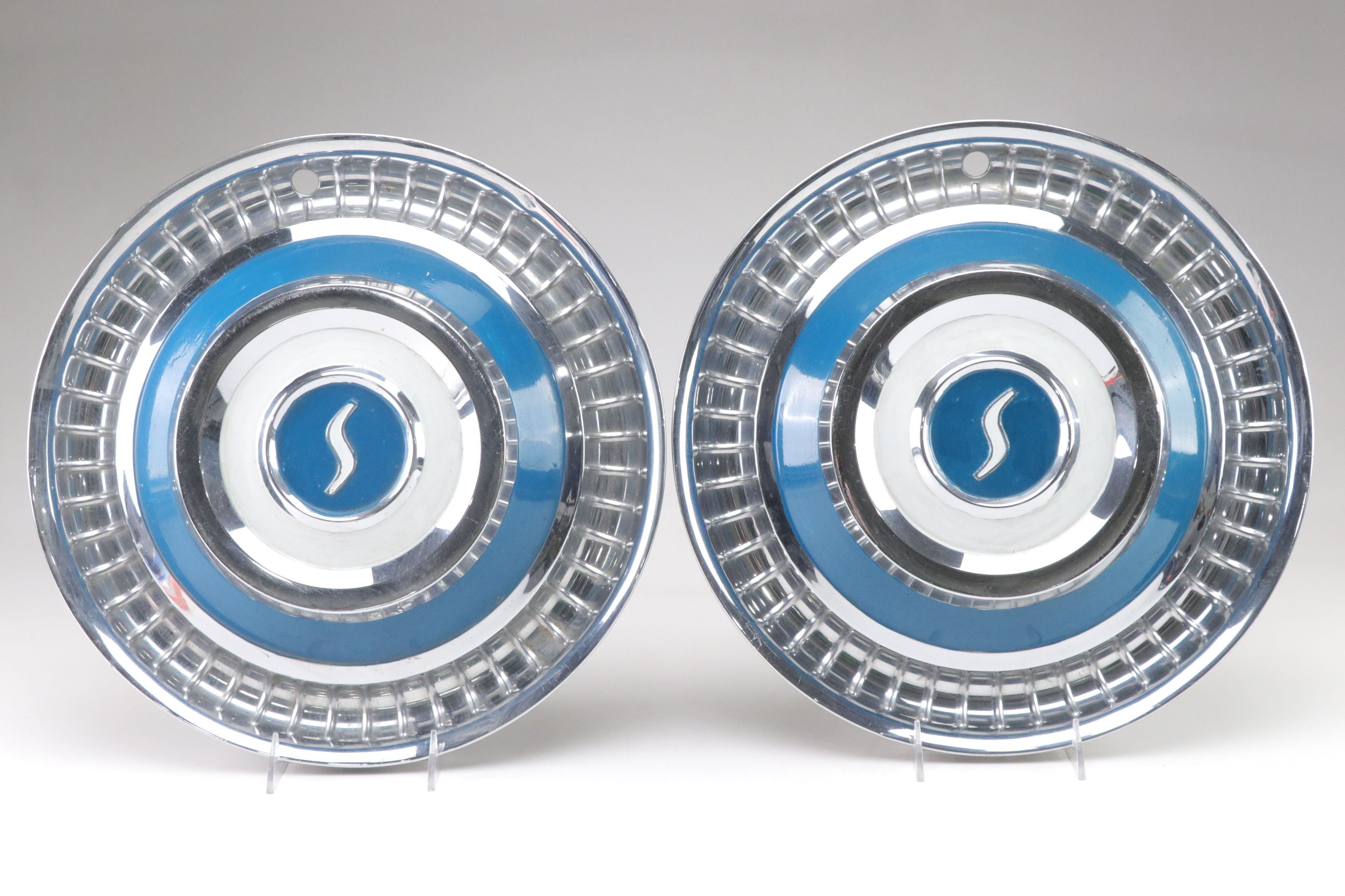 1960s Studebaker and Canada Dry "Sport Cola" Hubcaps in Blue and Chrome Finish