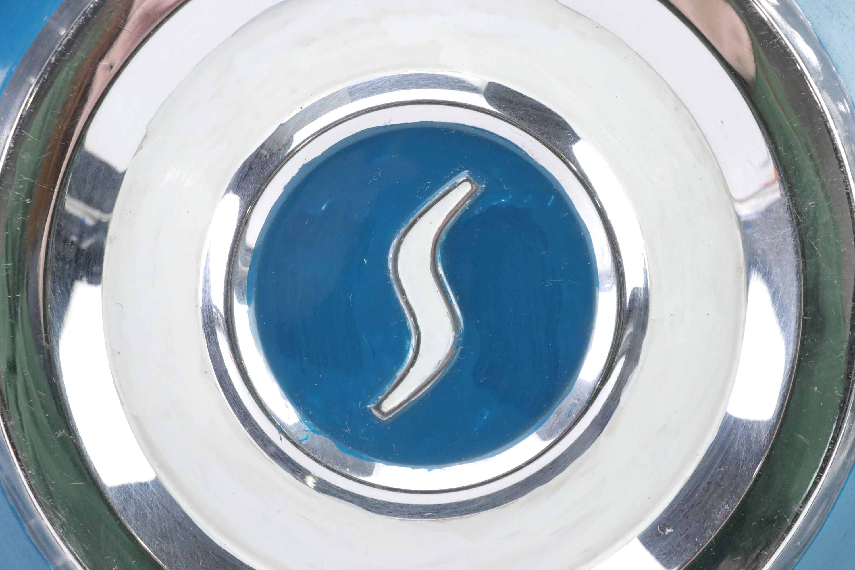 1960s Studebaker and Canada Dry "Sport Cola" Hubcaps in Blue and Chrome Finish