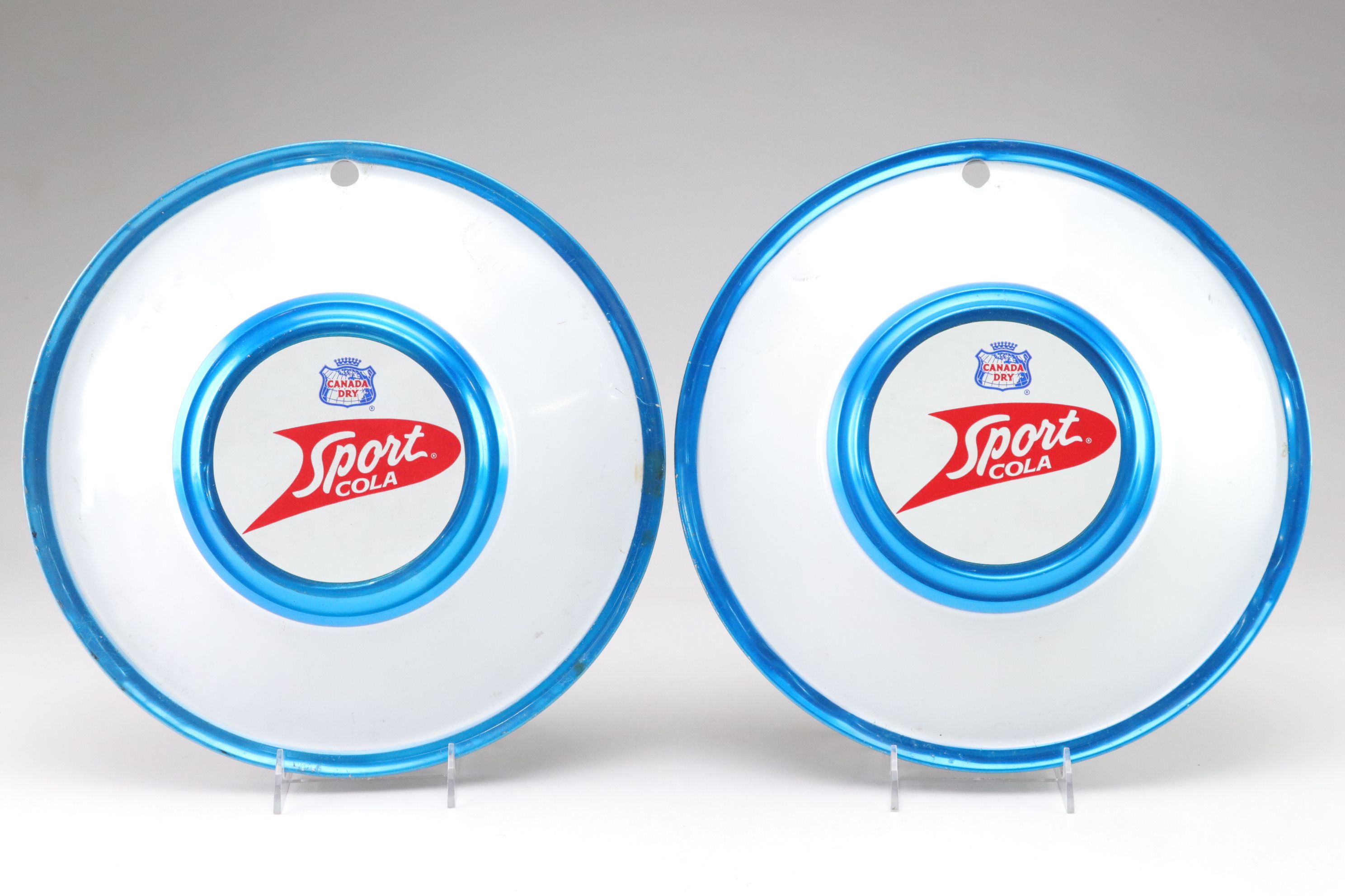 1960s Studebaker and Canada Dry "Sport Cola" Hubcaps in Blue and Chrome Finish