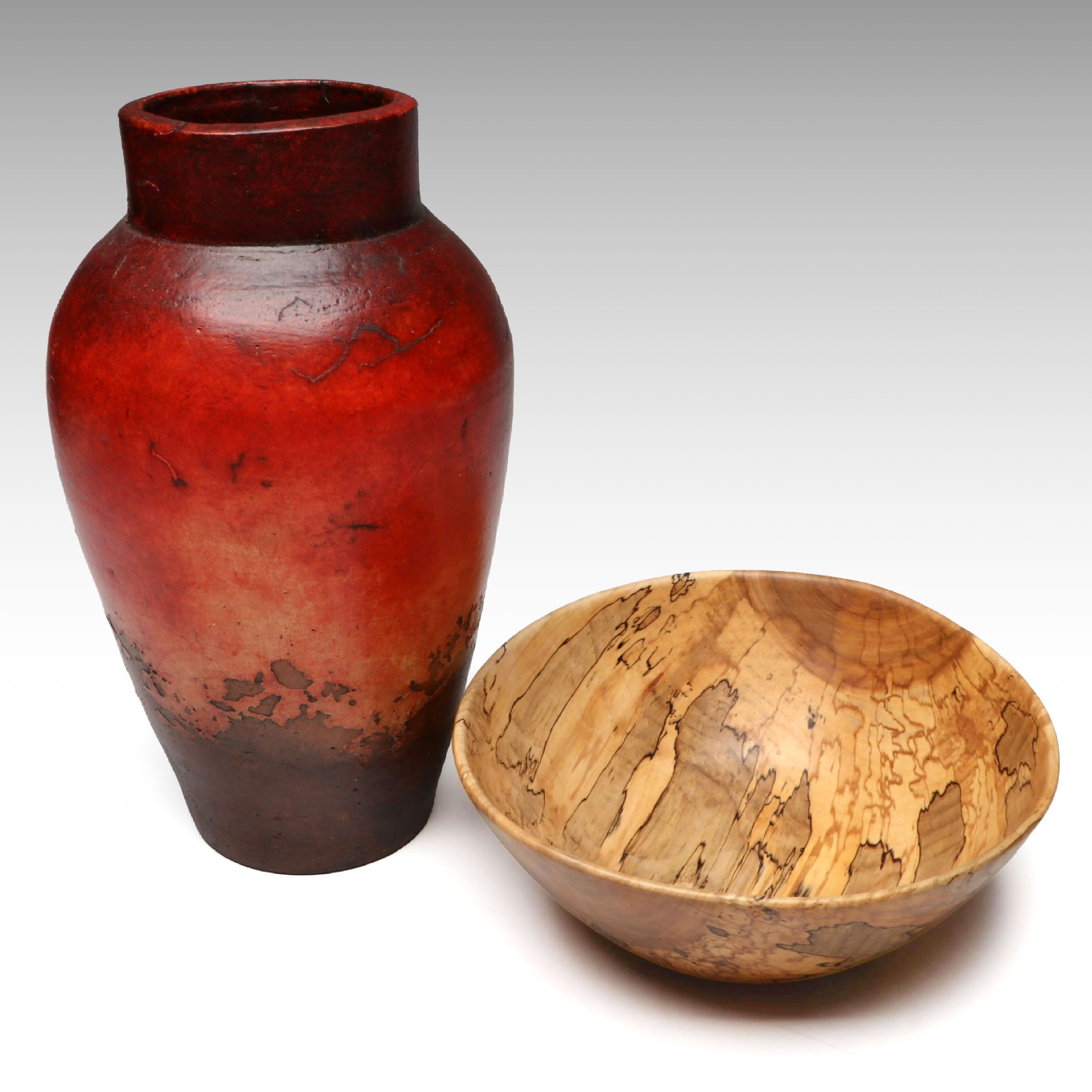 Matthew Horvat Handcrafted Maple Bowl with Lava Glaze Ceramic Vase