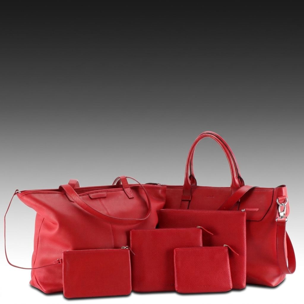 Lodis and Leatherology Red Leather Zippered Tote Bags with Levenger Zip Pouches