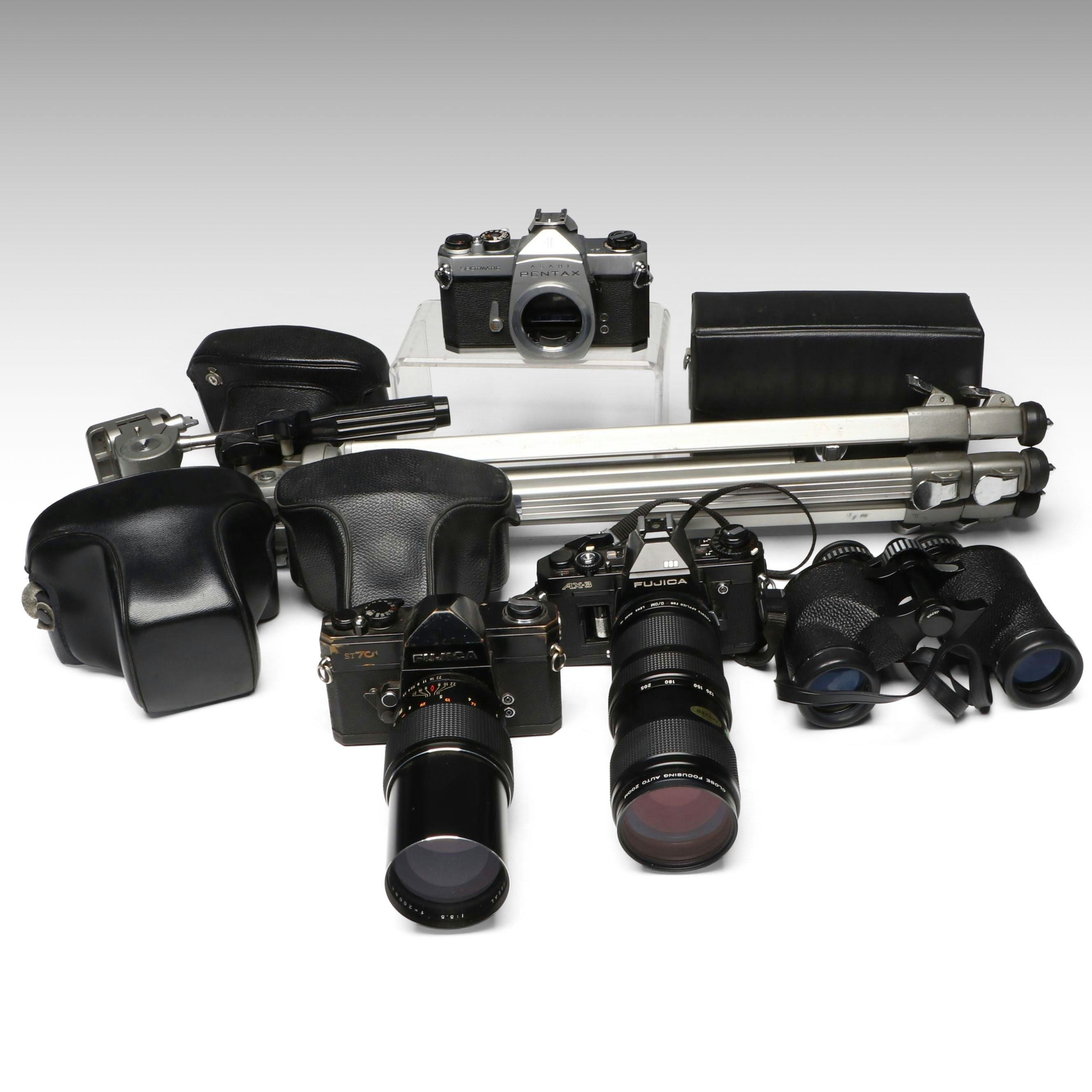 Fujifilm 35mm SLR Film Cameras with Tasco Binoculars and More Accessories