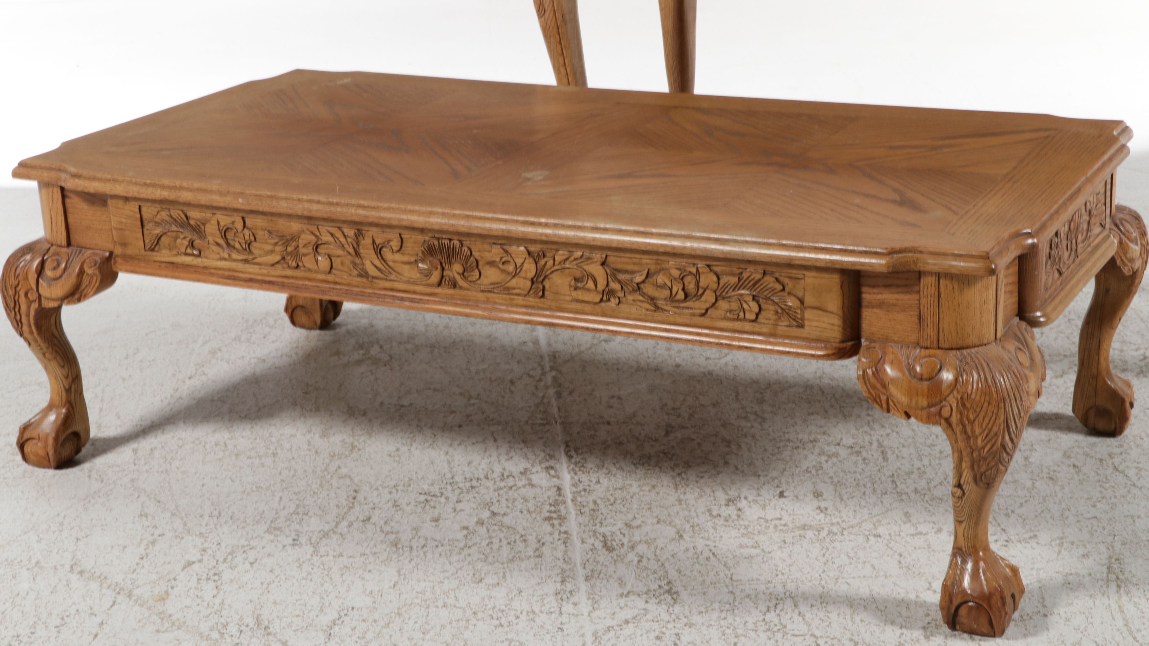 Two-Piece Carved Oak Coffee and Console Table Set, Late 20th Century