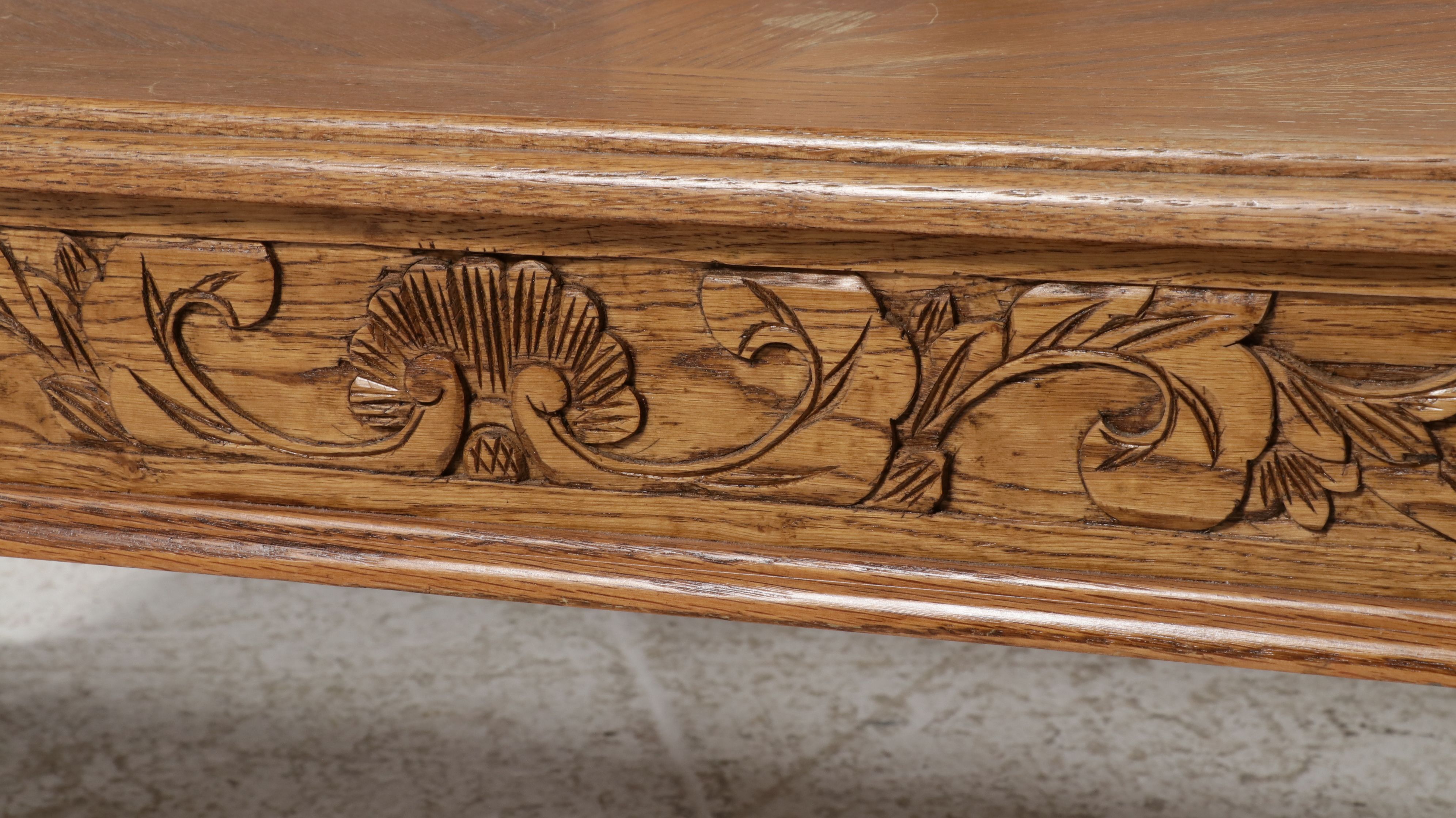 Two-Piece Carved Oak Coffee and Console Table Set, Late 20th Century