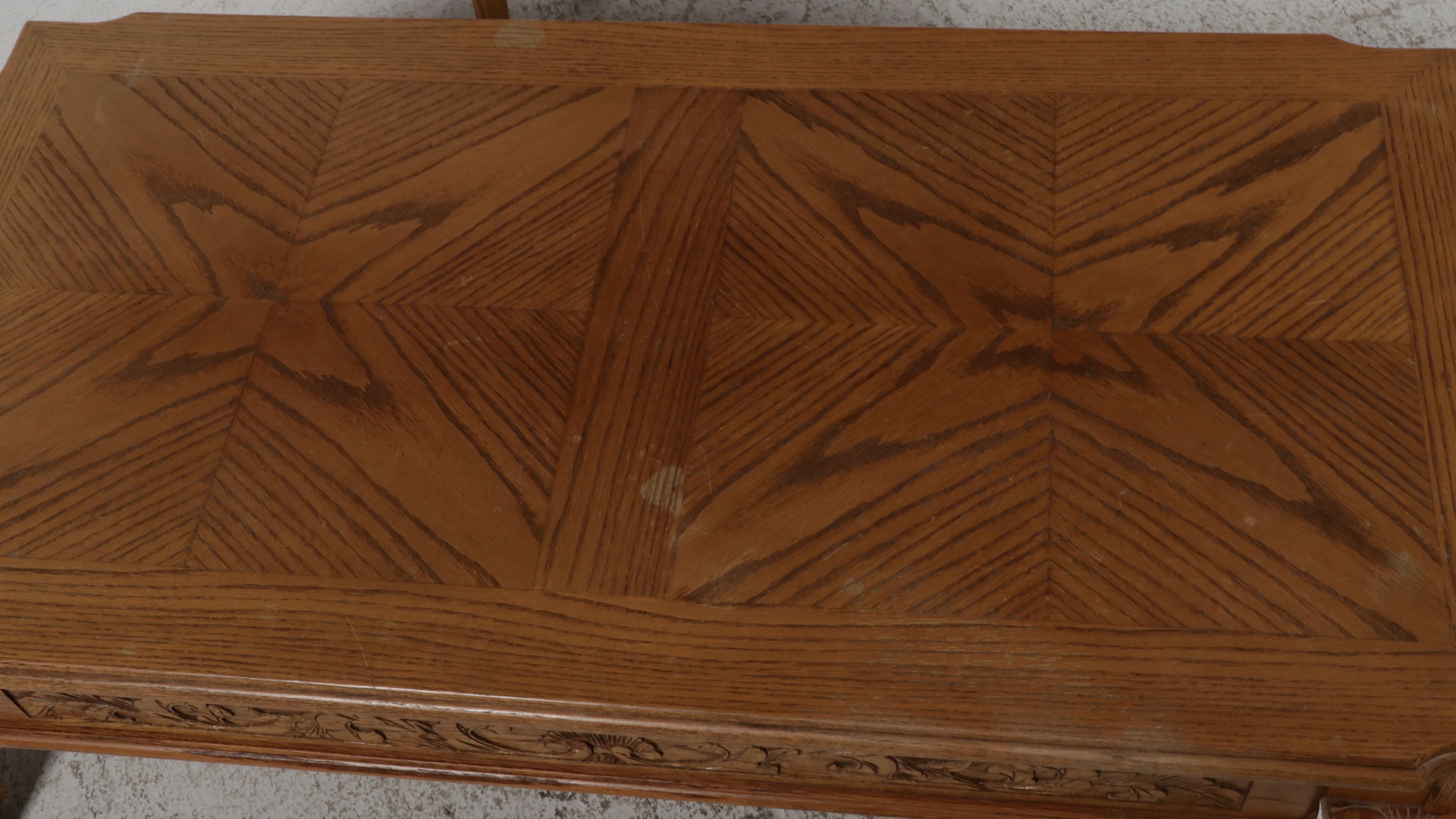 Two-Piece Carved Oak Coffee and Console Table Set, Late 20th Century