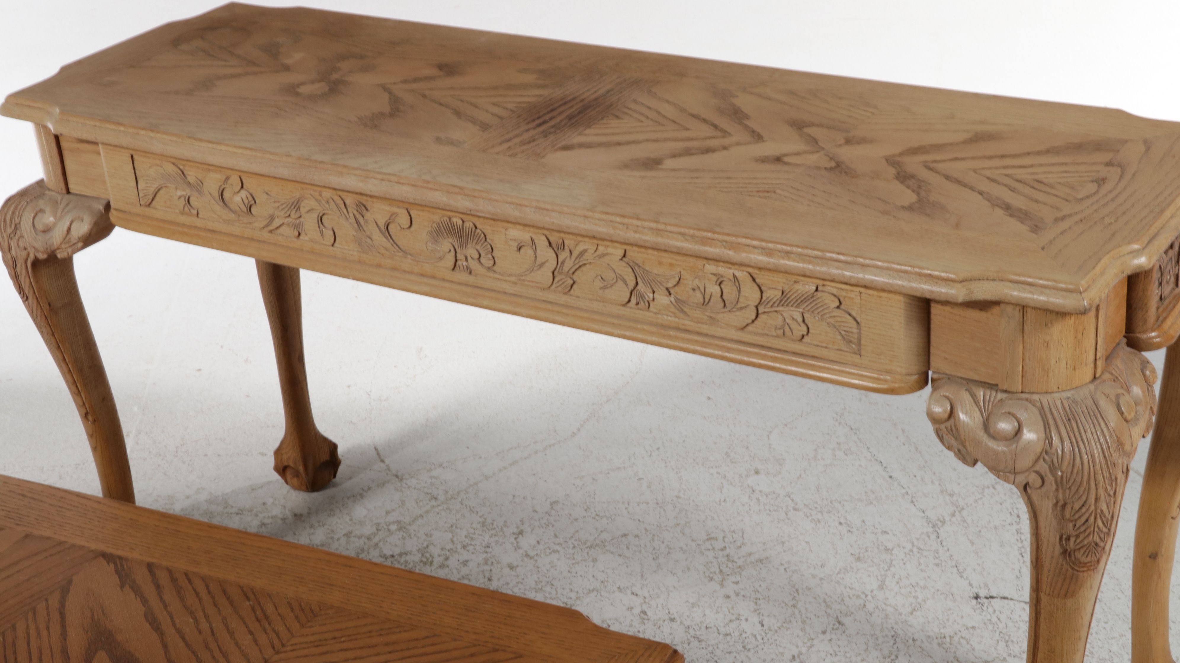 Two-Piece Carved Oak Coffee and Console Table Set, Late 20th Century