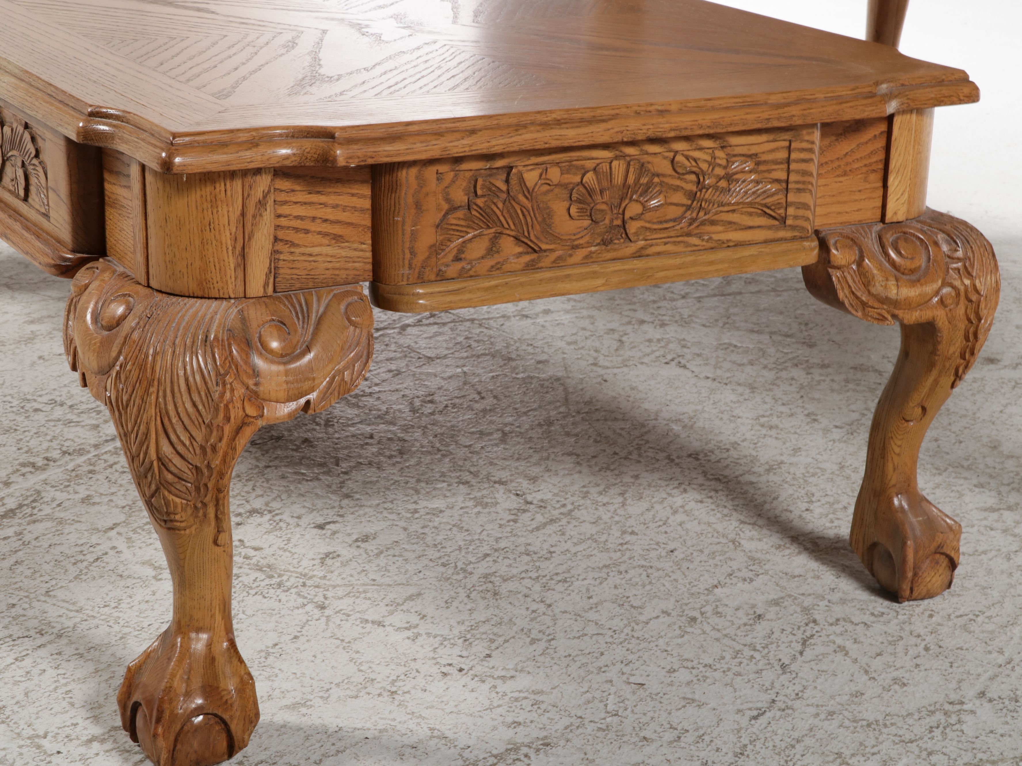 Two-Piece Carved Oak Coffee and Console Table Set, Late 20th Century