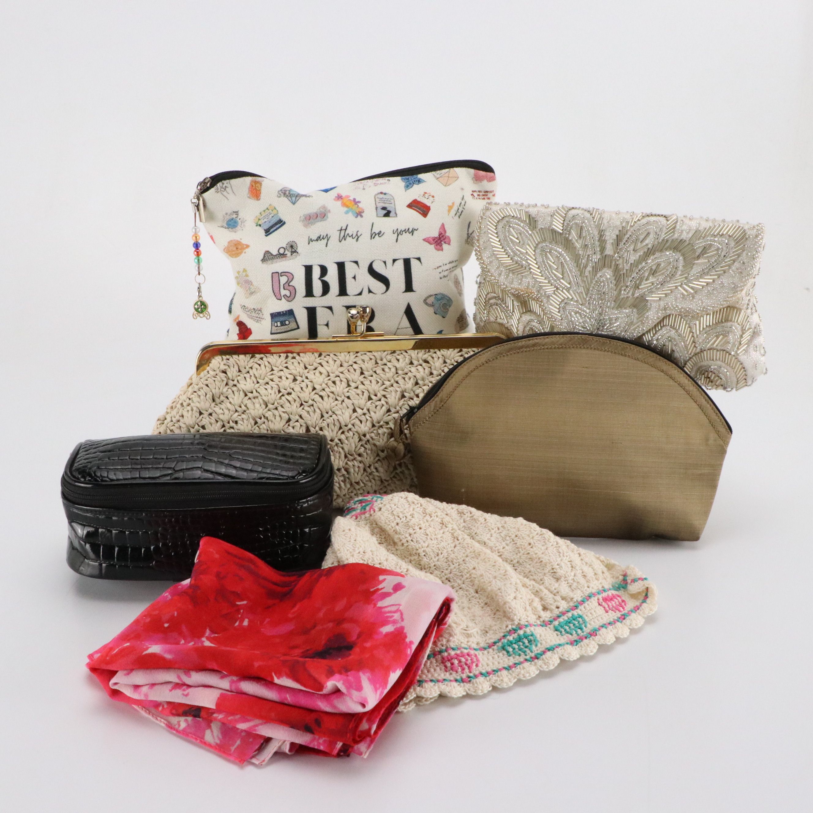 Tabitha Handwoven Silk Zip Pouch, La Regale Beaded Clutch, St. John Scarf & More