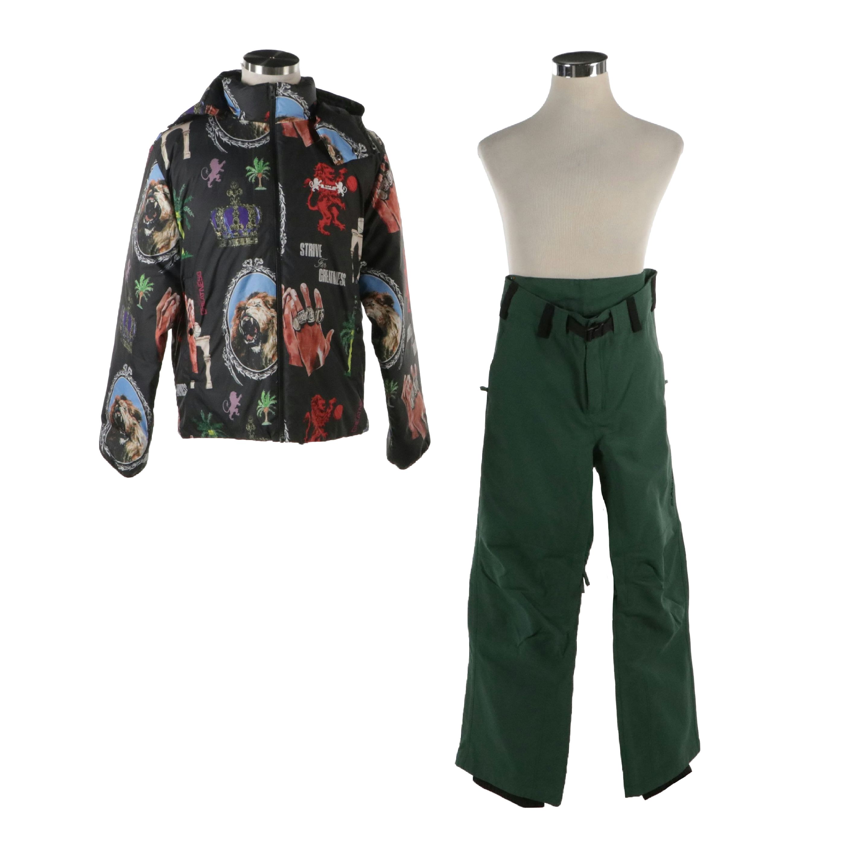 Men's Nike "Strive For Greatness" Therma-Fit Puffer Jacket and Dakine Ski Pants