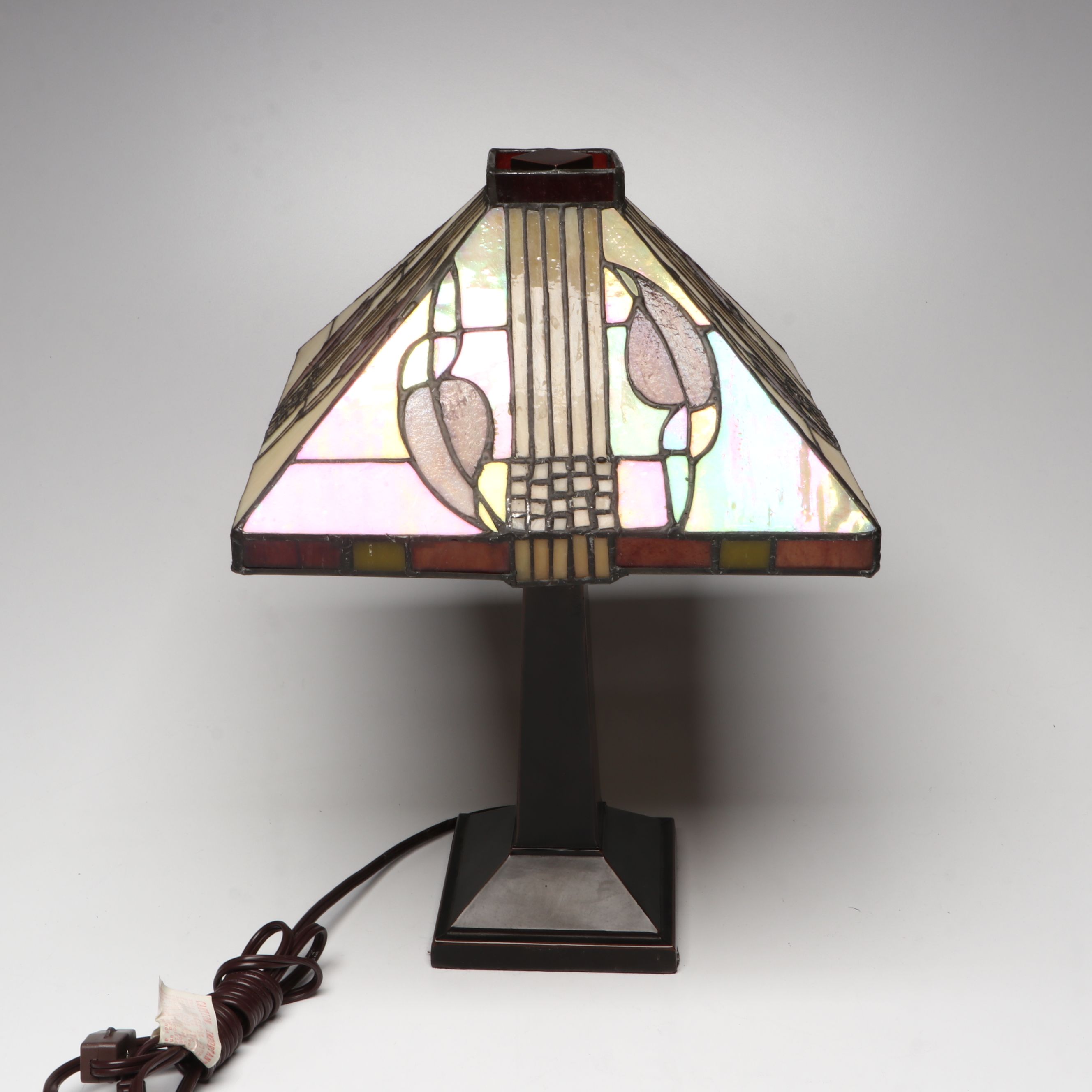 Arts & Crafts Style Iridescent Slag Glass Table Lamp with Other Desk Lamp