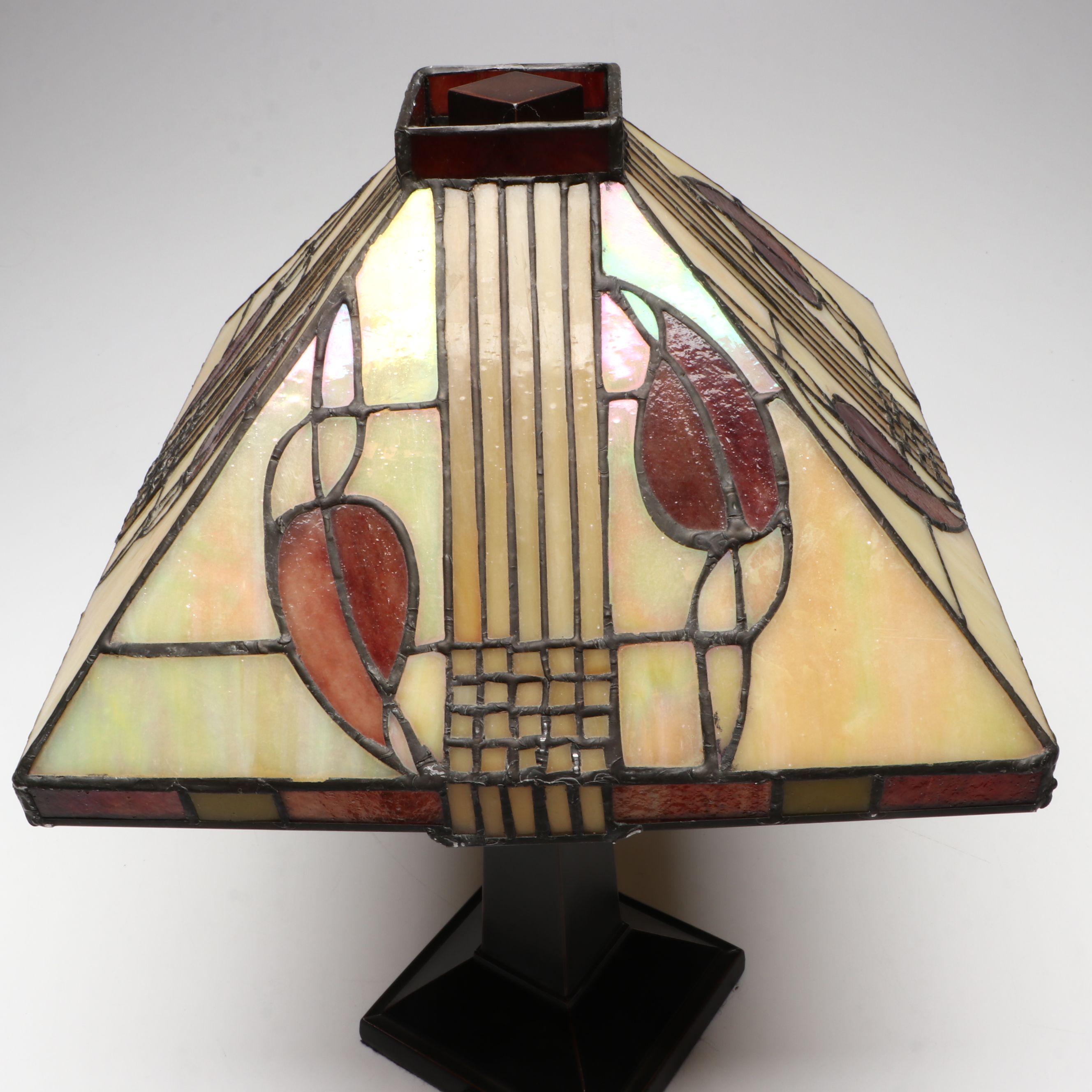 Arts & Crafts Style Iridescent Slag Glass Table Lamp with Other Desk Lamp