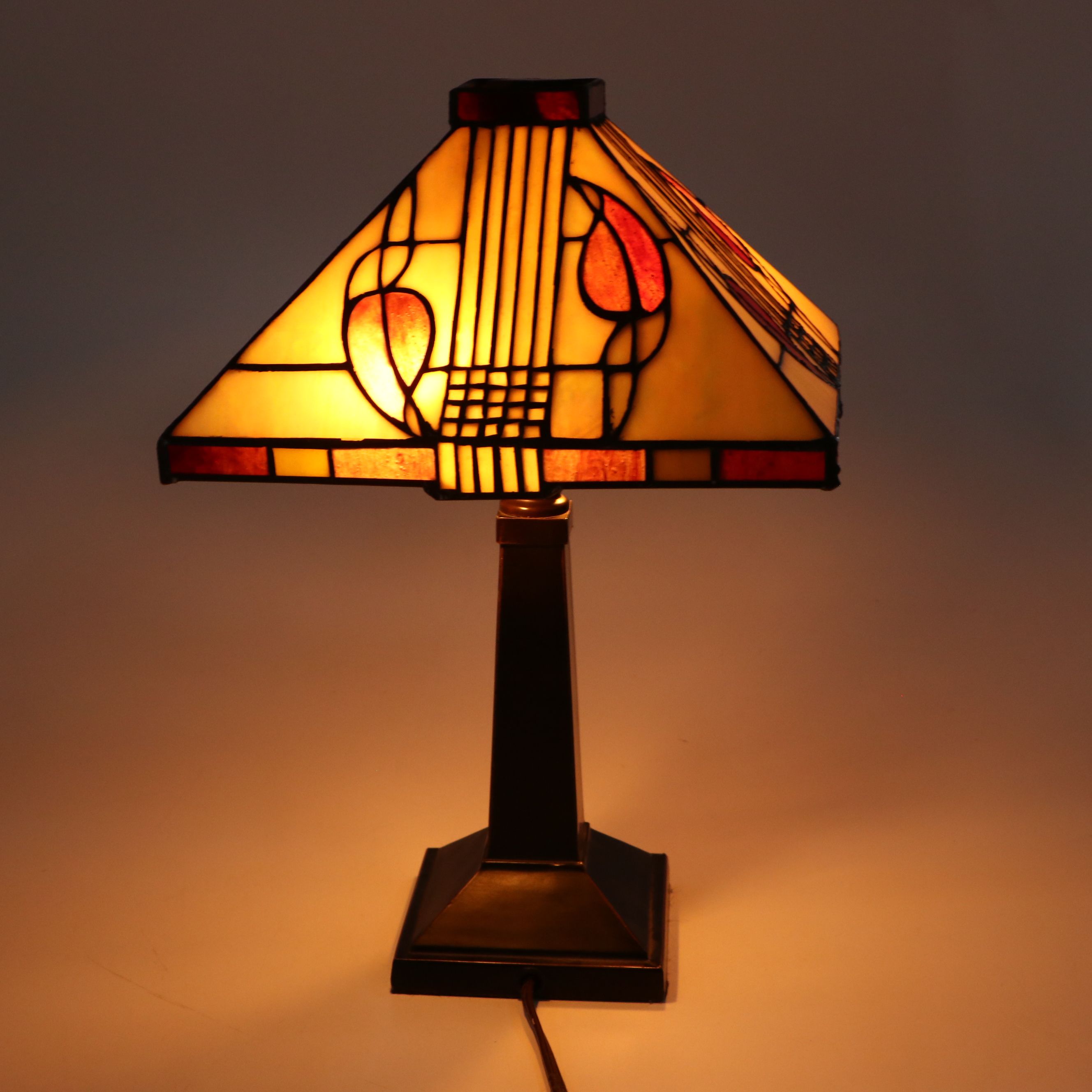 Arts & Crafts Style Iridescent Slag Glass Table Lamp with Other Desk Lamp