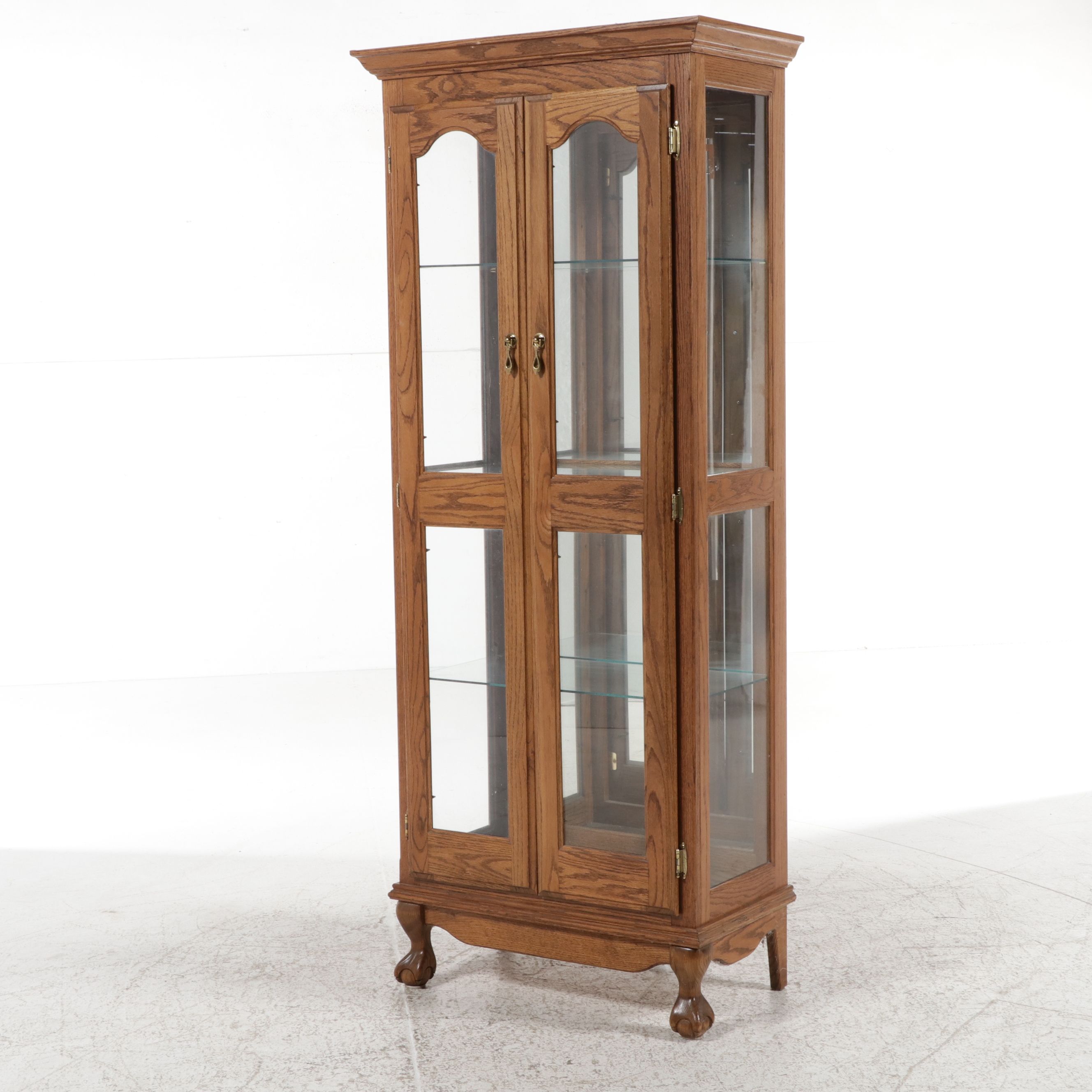Chippendale Style Oak Illuminated Display Cabinet