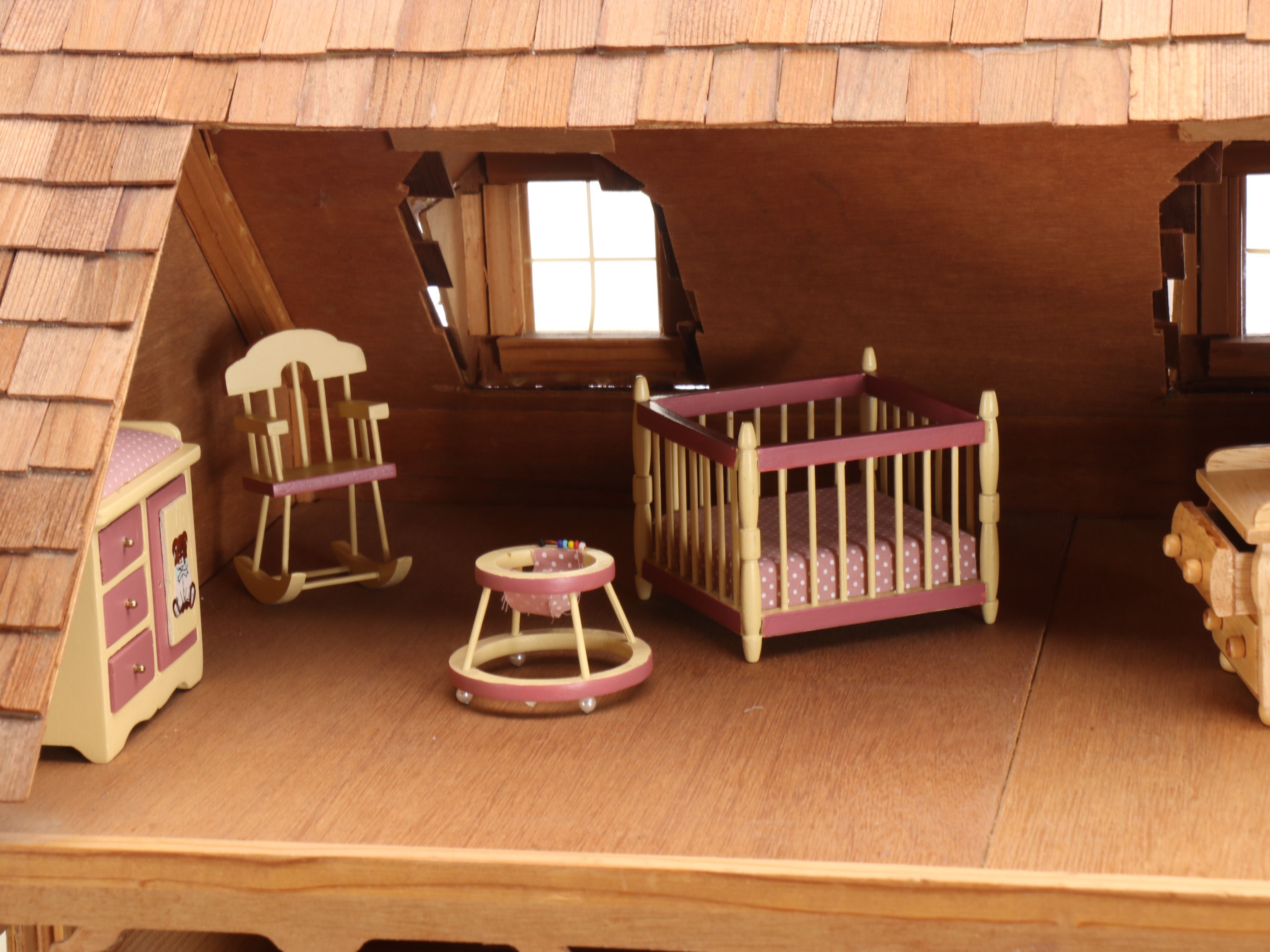 Handcrafted Victorian Style Electrified Wooden Doll House with Accessories
