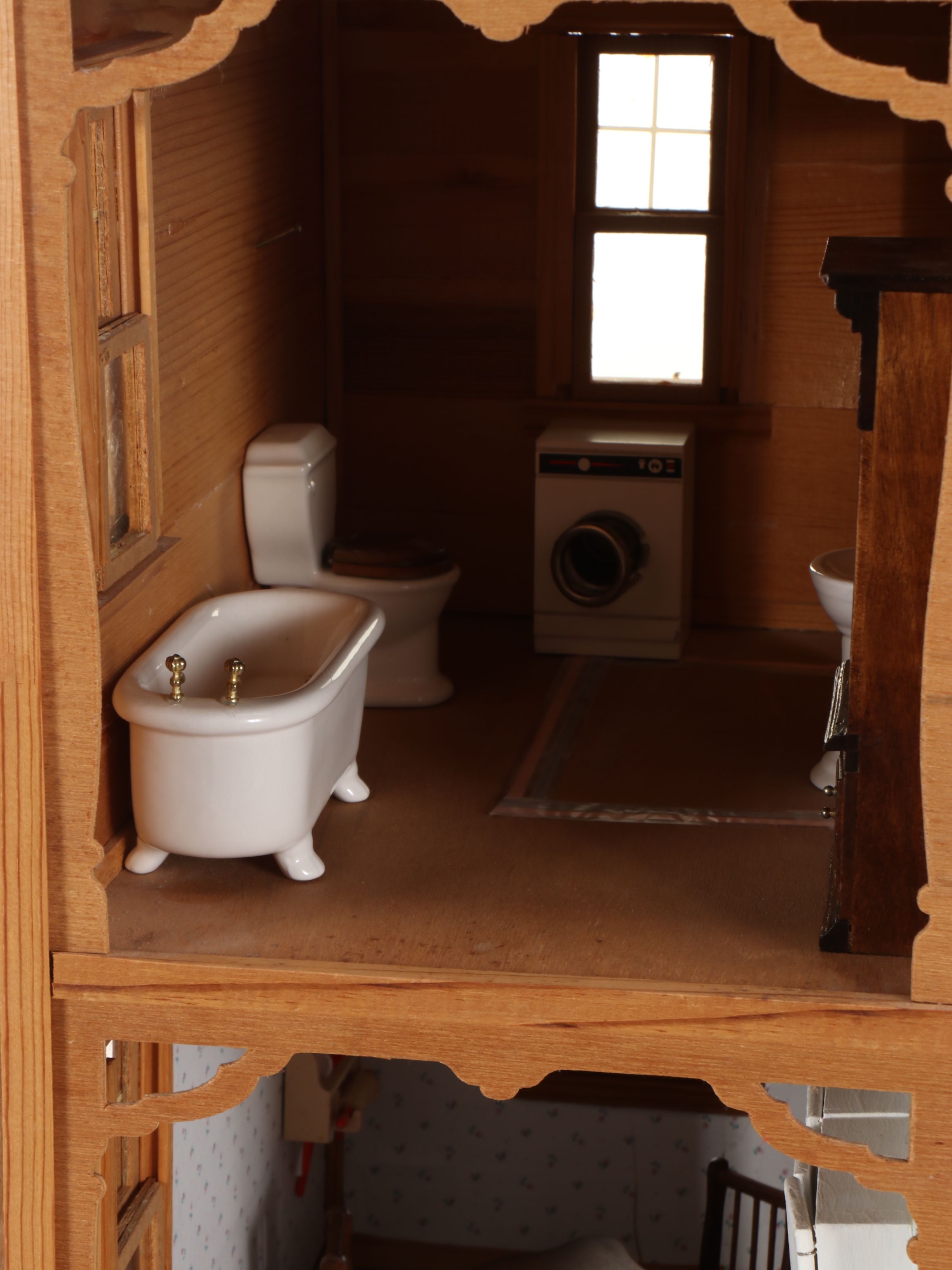 Handcrafted Victorian Style Electrified Wooden Doll House with Accessories