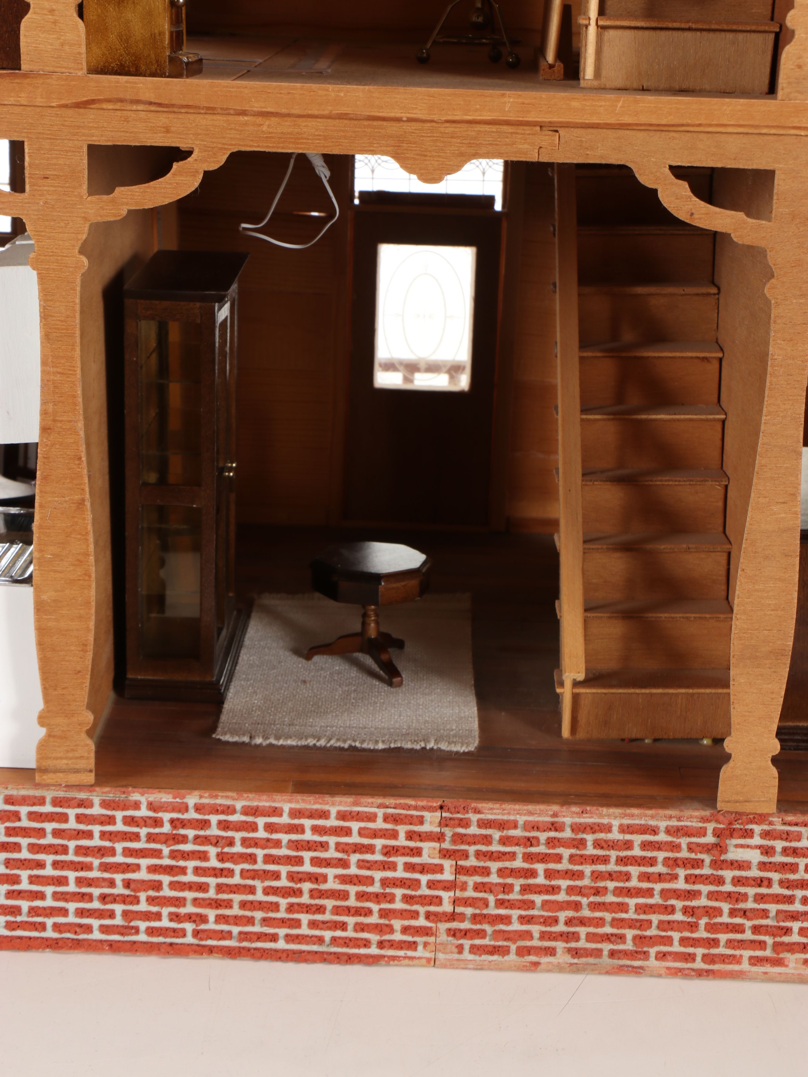 Handcrafted Victorian Style Electrified Wooden Doll House with Accessories