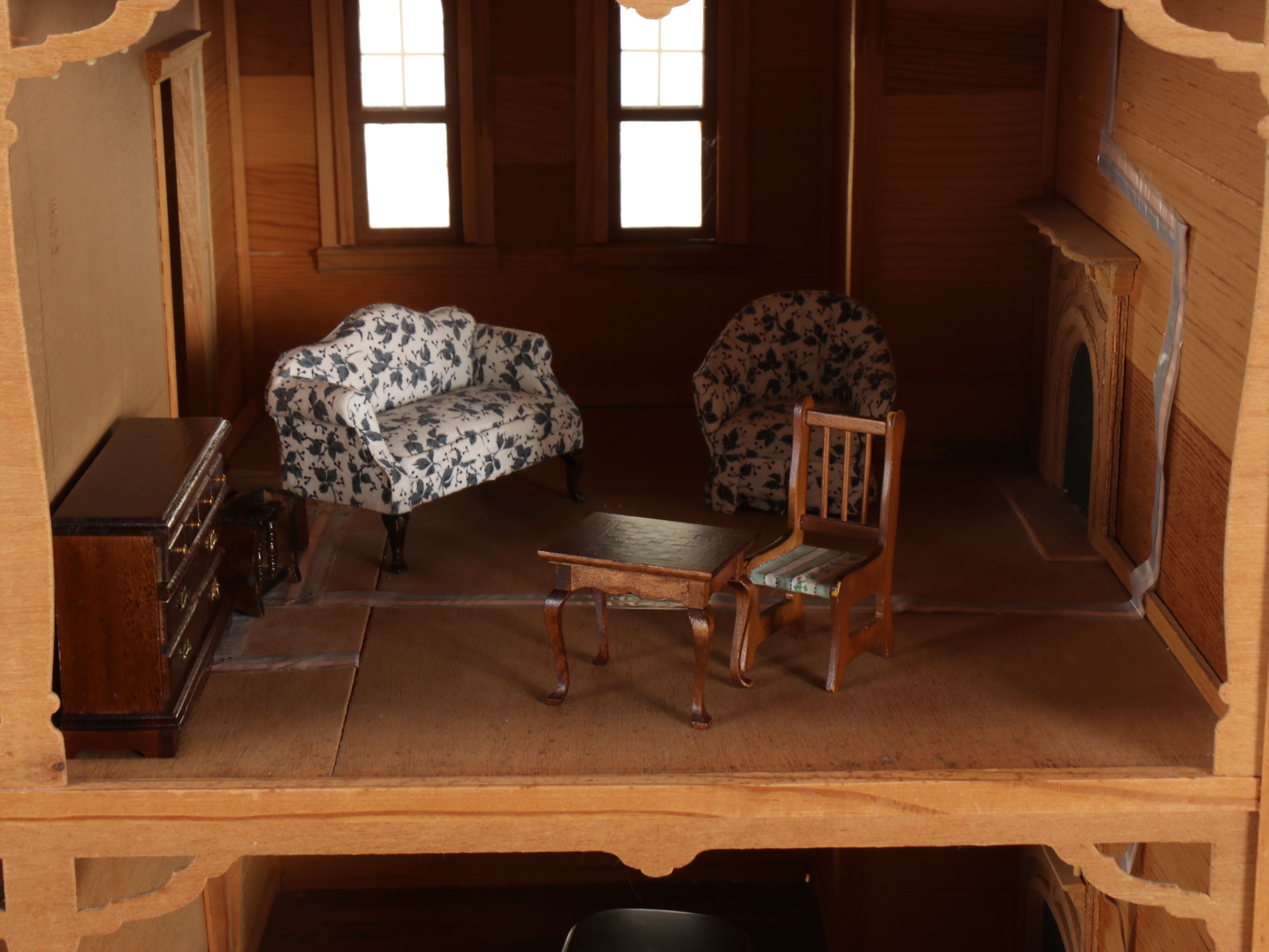 Handcrafted Victorian Style Electrified Wooden Doll House with Accessories