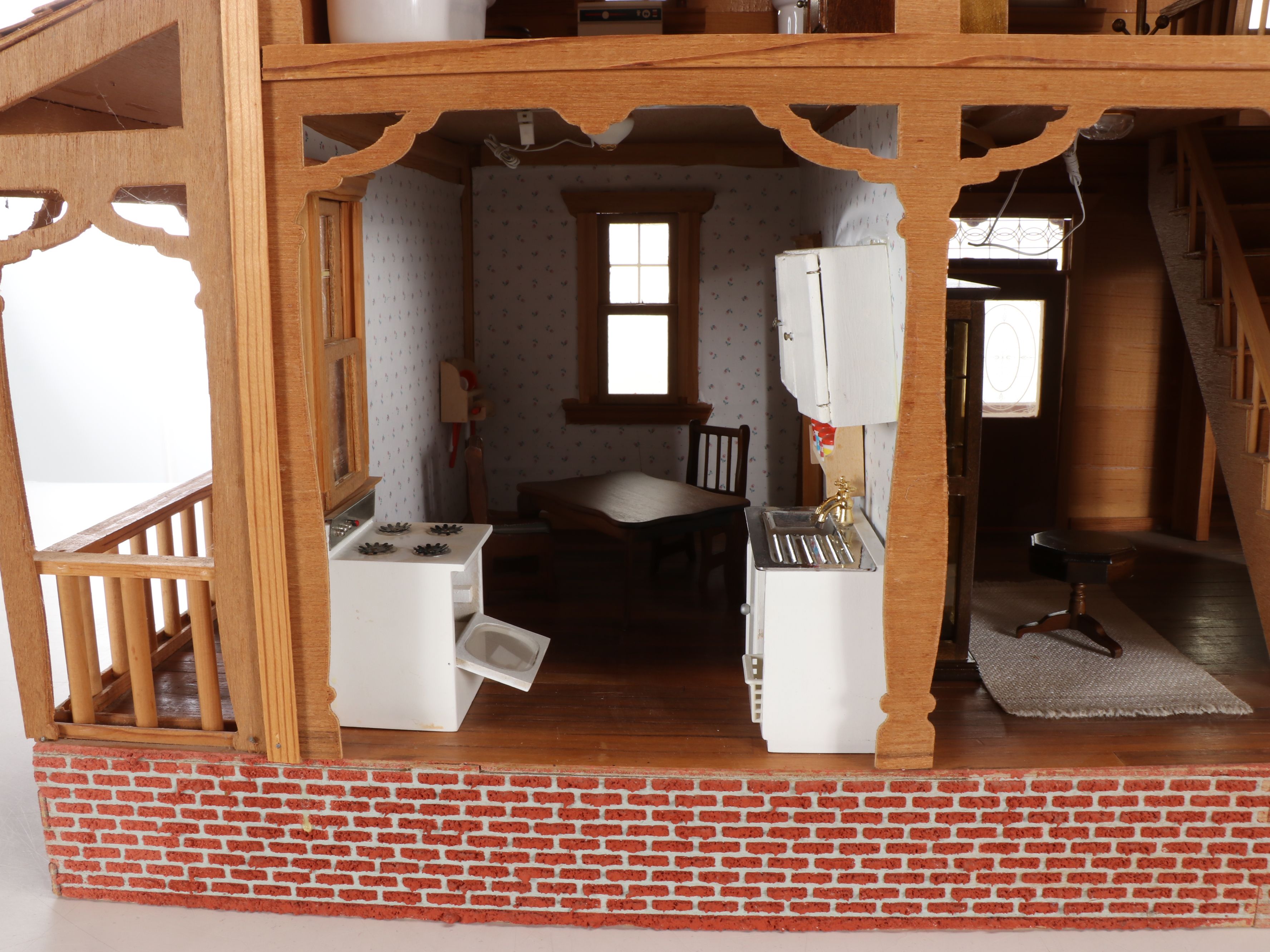 Handcrafted Victorian Style Electrified Wooden Doll House with Accessories