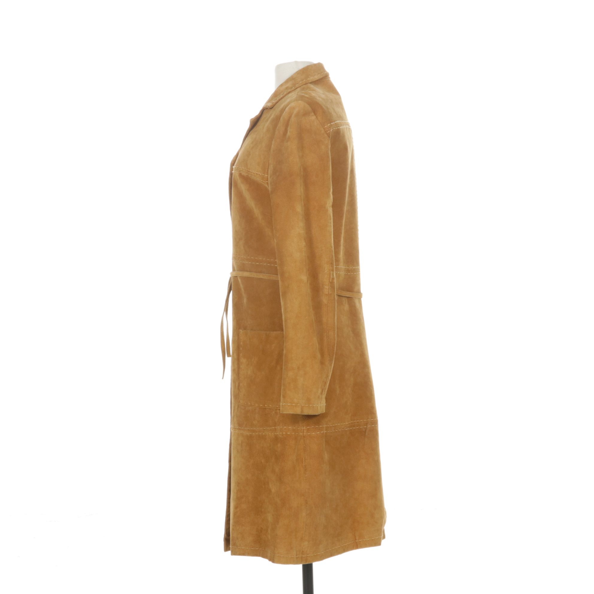 Bebe Suede Leather Button-Front Long Jacket with Running Stitch Detail