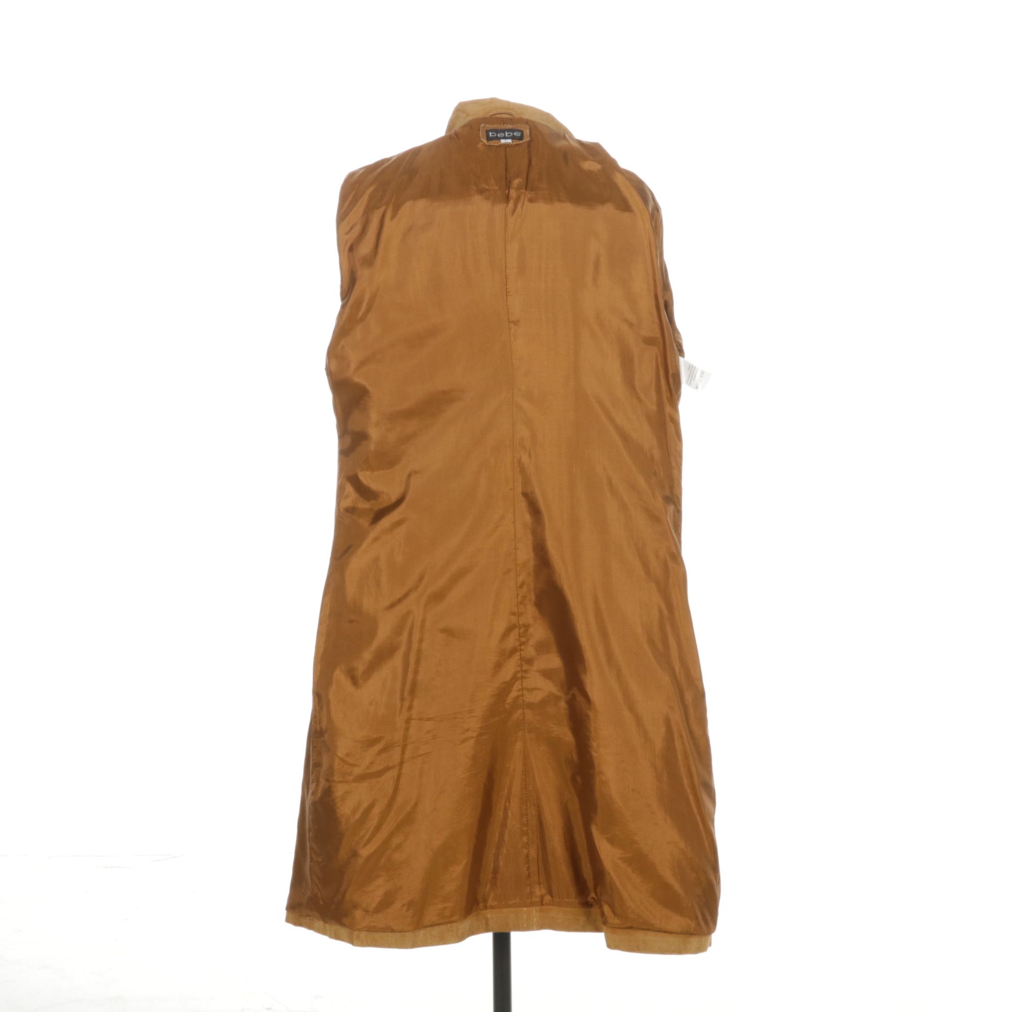 Bebe Suede Leather Button-Front Long Jacket with Running Stitch Detail