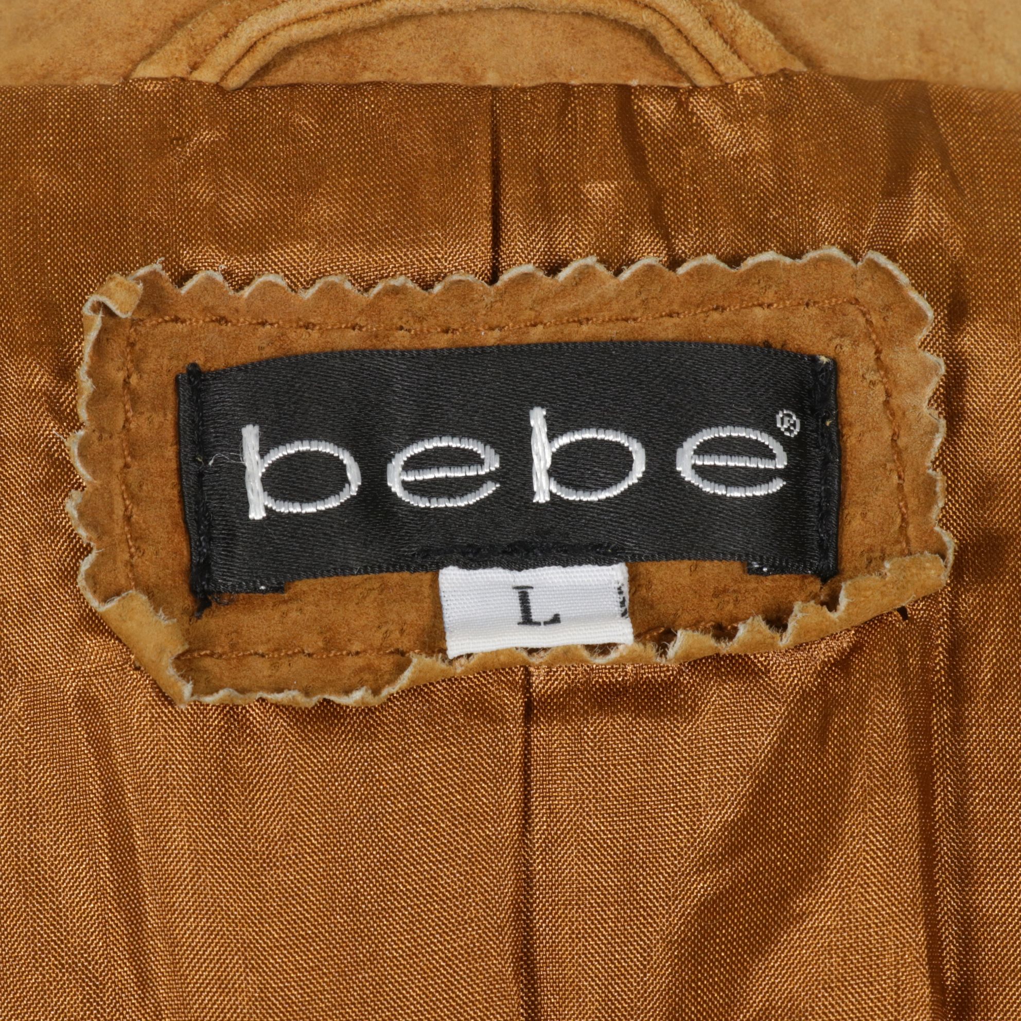 Bebe Suede Leather Button-Front Long Jacket with Running Stitch Detail