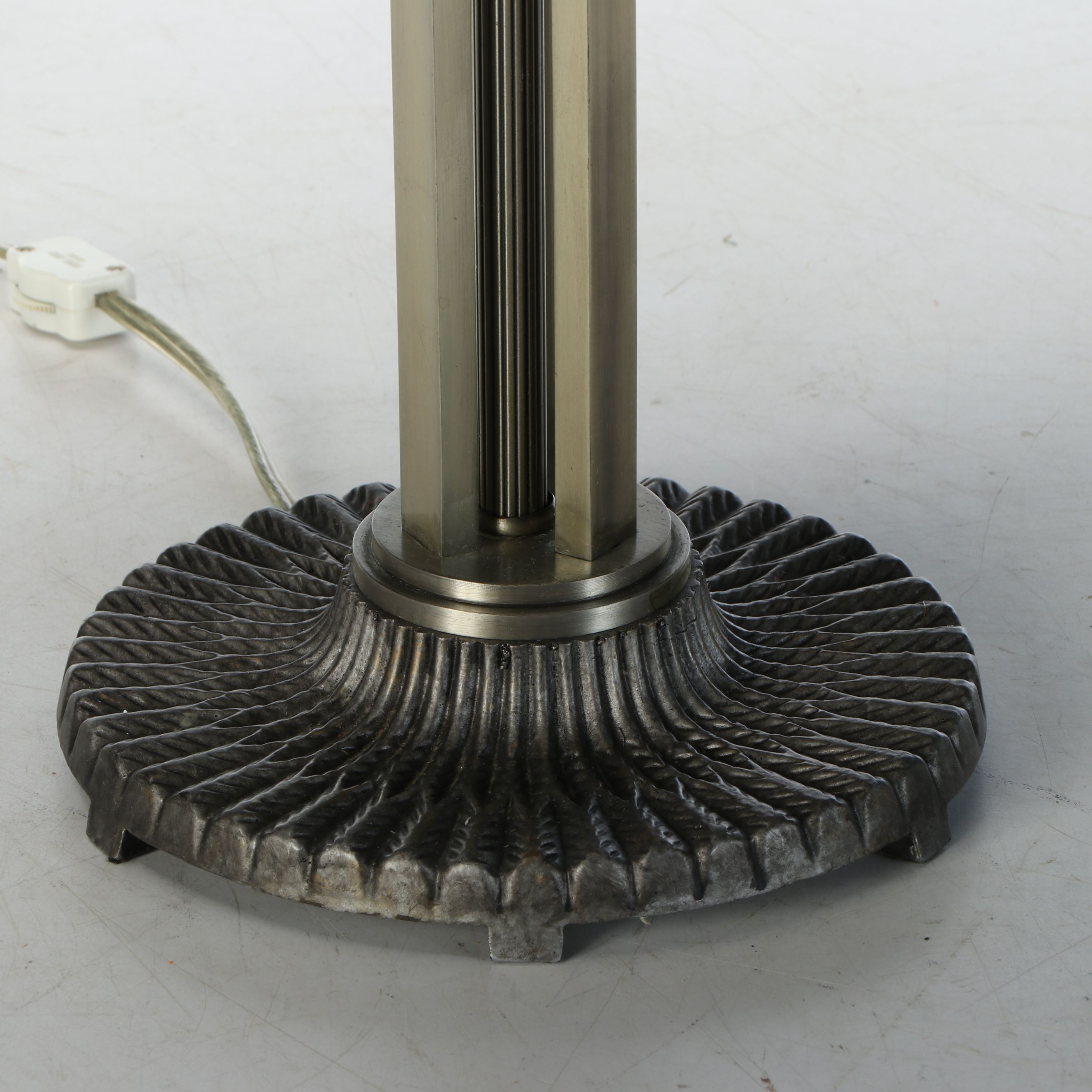 Deco Revival Champagne Nickel Table Lamp with White Panel Glass Shade